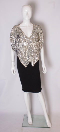 A Vintage 1980s Silver Sequin and Silk Butterfly Top
