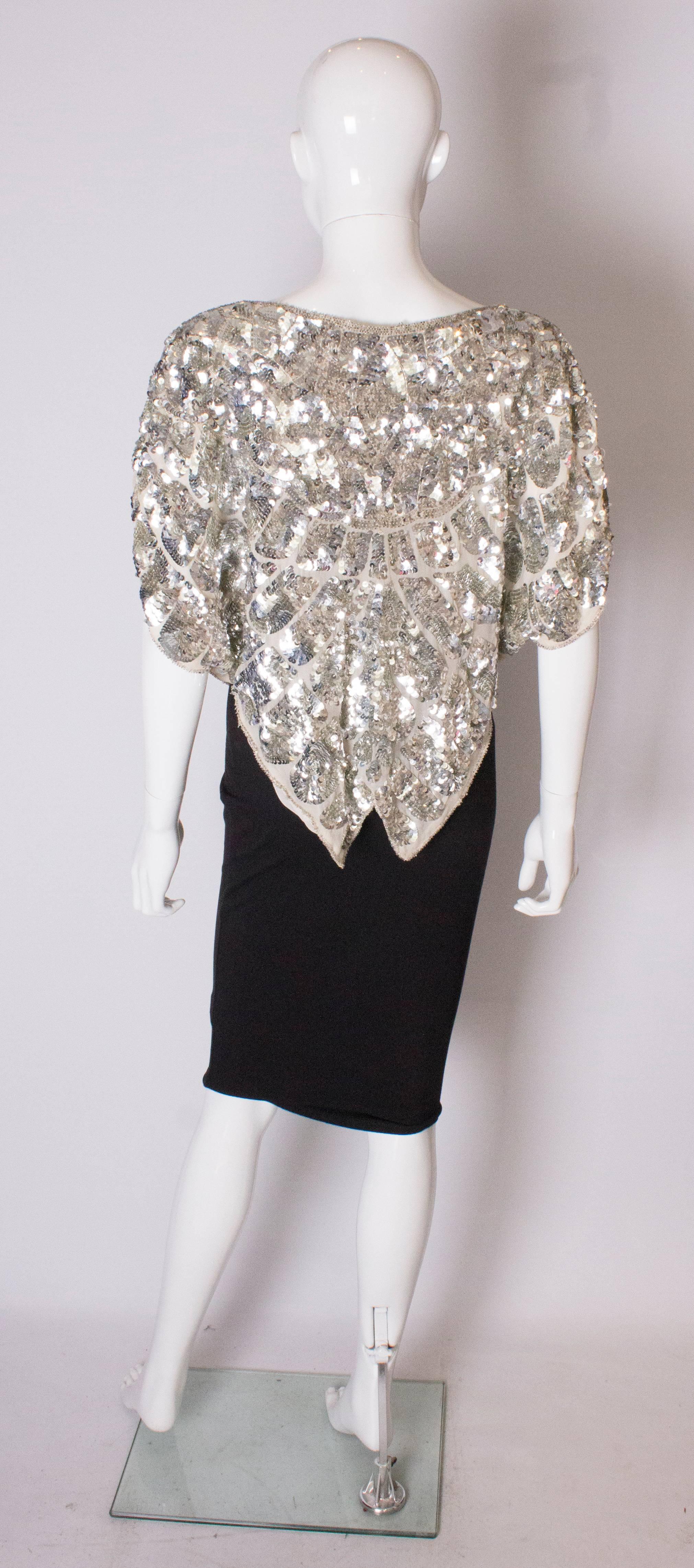 Women's A Vintage 1980s Silver Sequin and Silk Butterfly Top