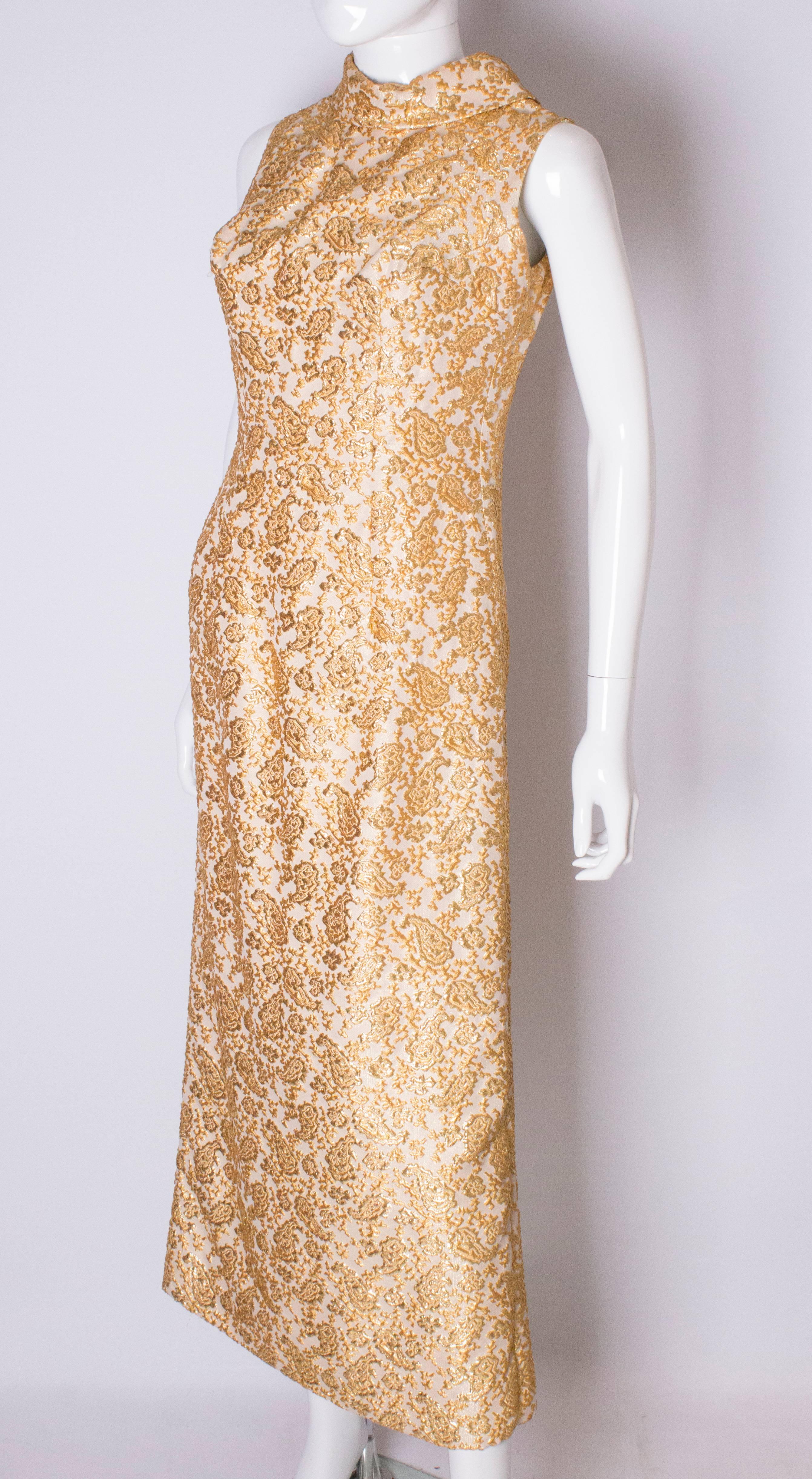 A Vintage 1960s Gold brocade high neck Evening Gown In Good Condition In London, GB