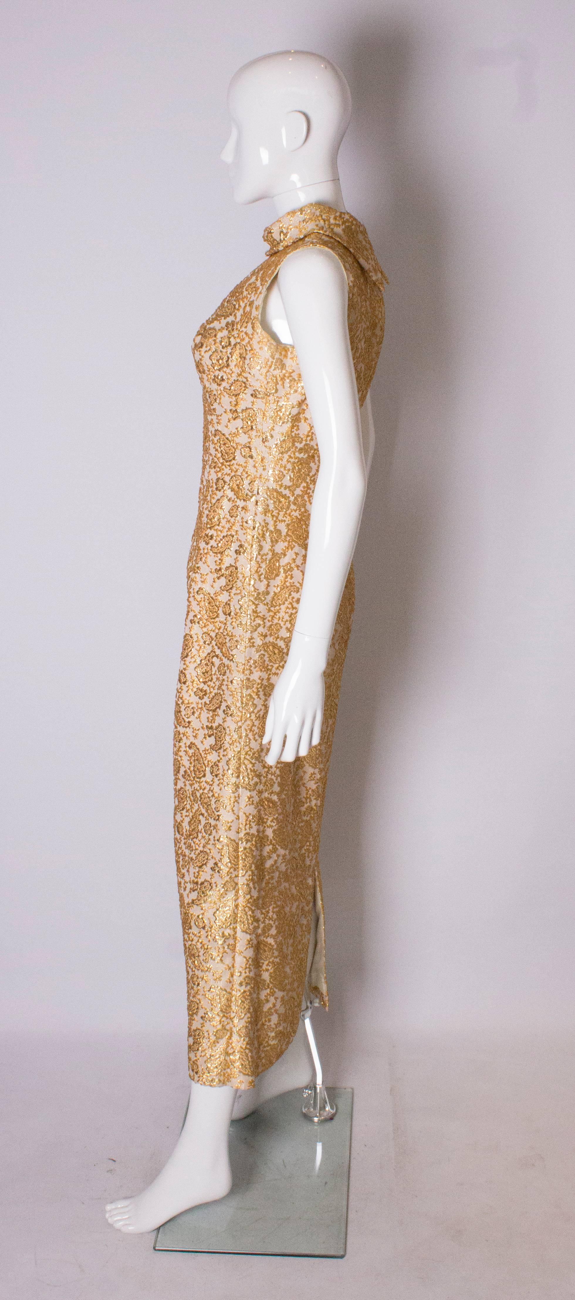 Women's A Vintage 1960s Gold brocade high neck Evening Gown