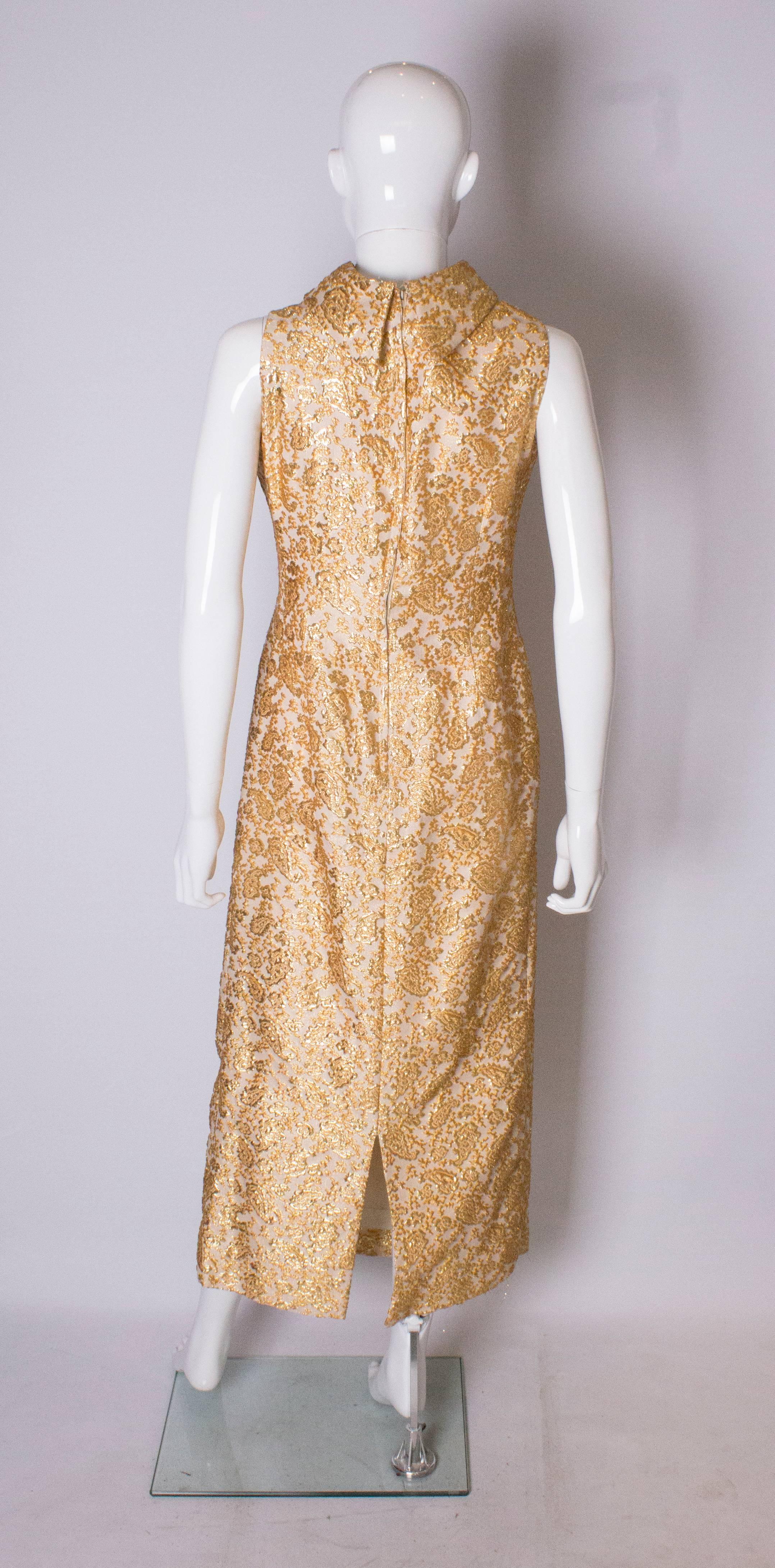 A Vintage 1960s Gold brocade high neck Evening Gown 2