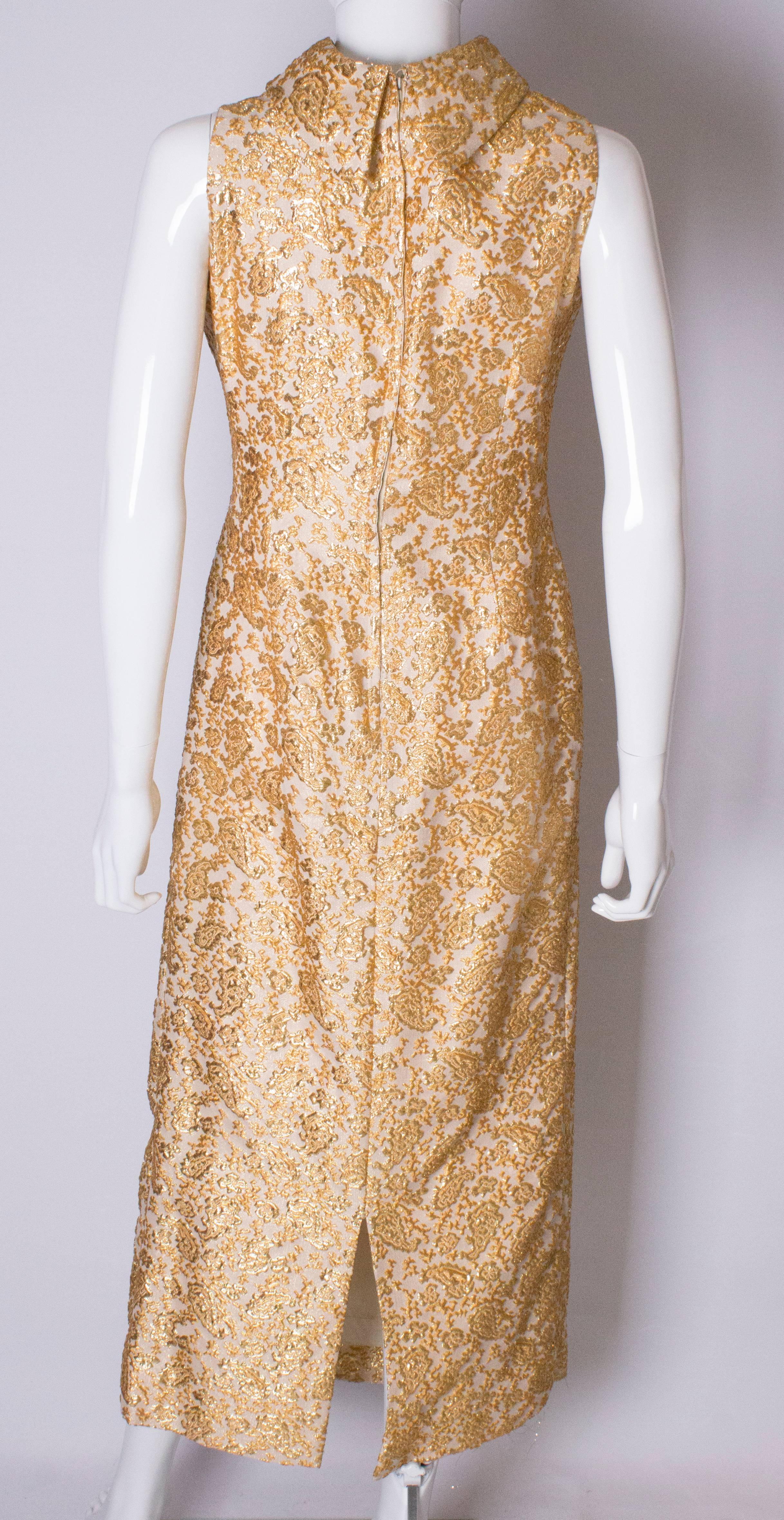 A Vintage 1960s Gold brocade high neck Evening Gown 3