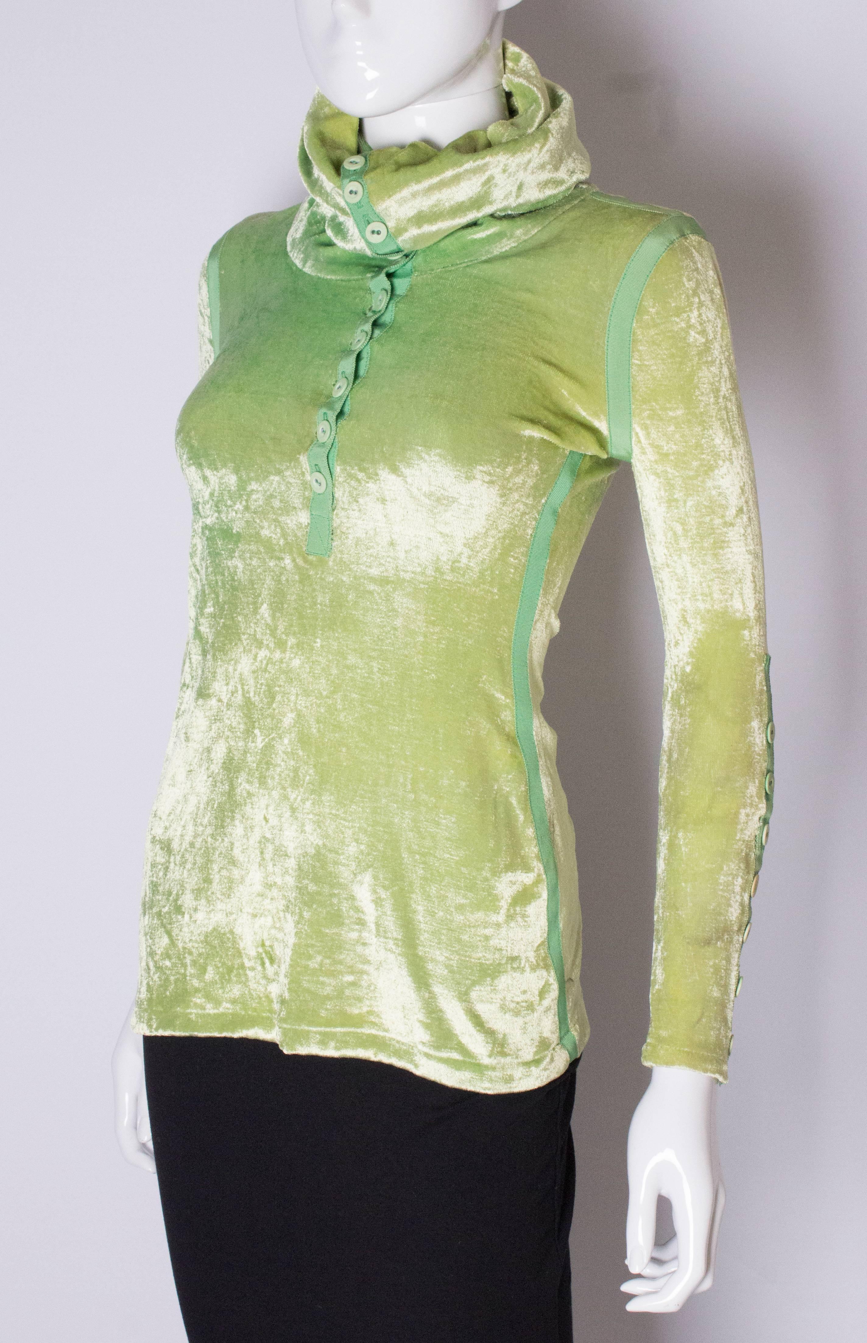 A Vintage 1990s Green Silk Velvet Top In Good Condition In London, GB