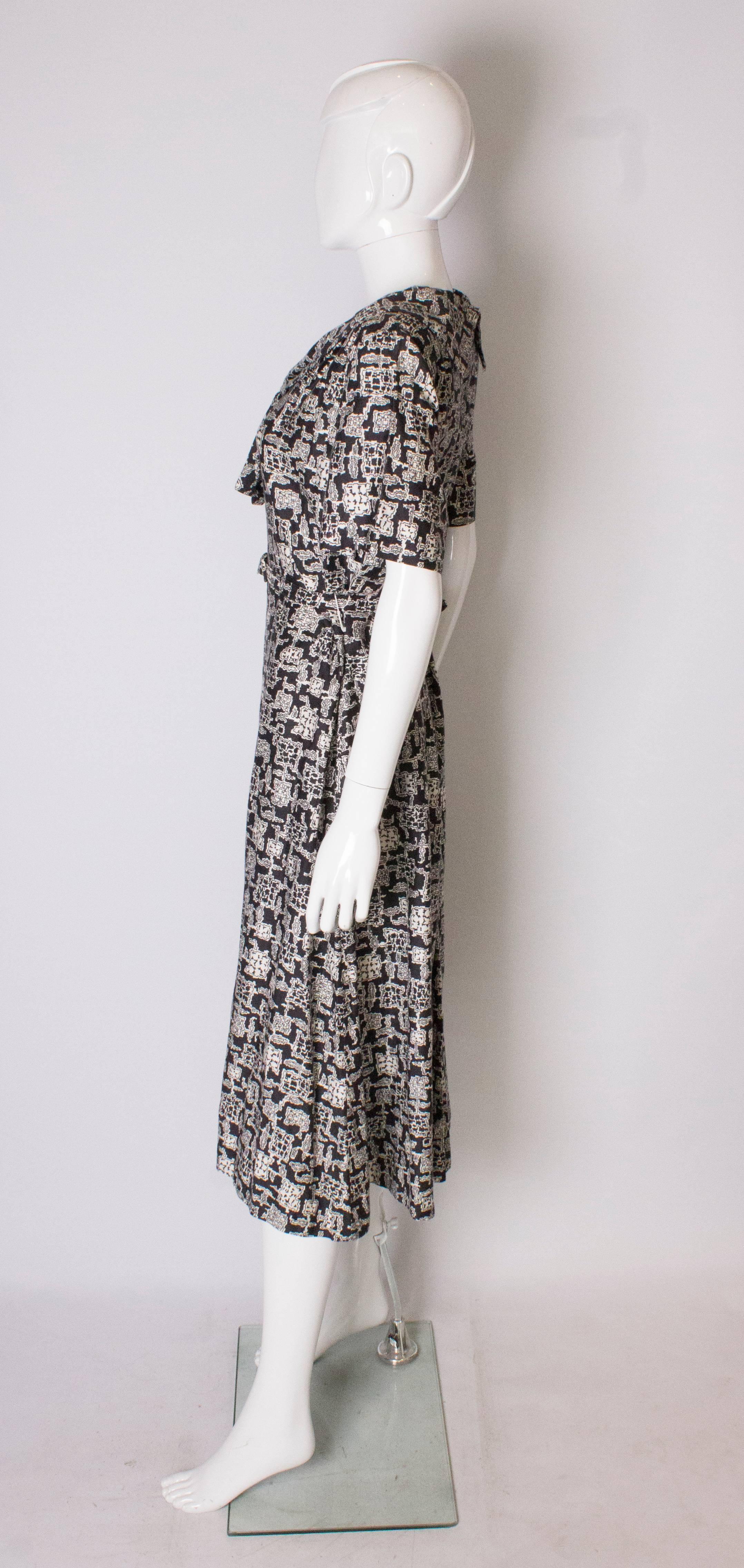 Gray A Vintage 1970s Black and White cotton printed day Dress by Horrockses For Sale