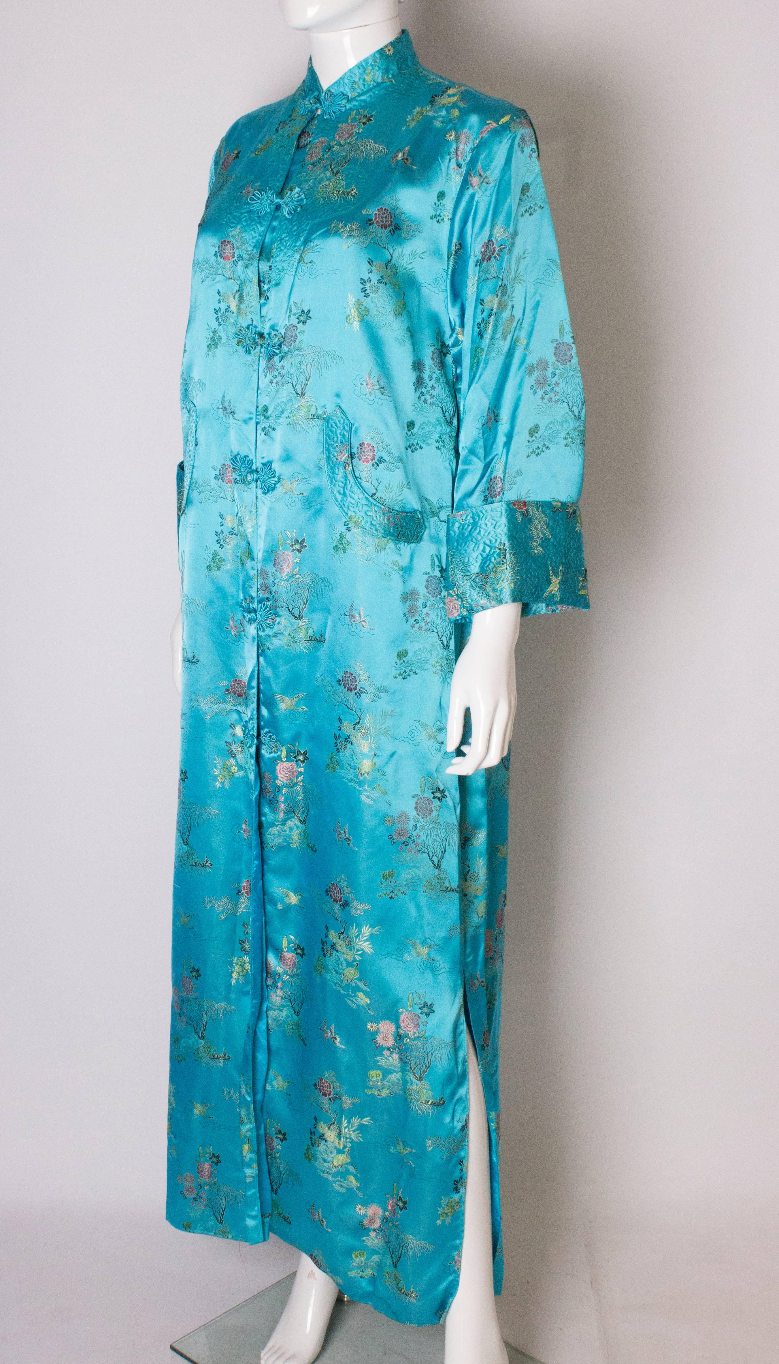 Blue A 1960s Vintage Turquoise chinese satin embroidered evening Coat