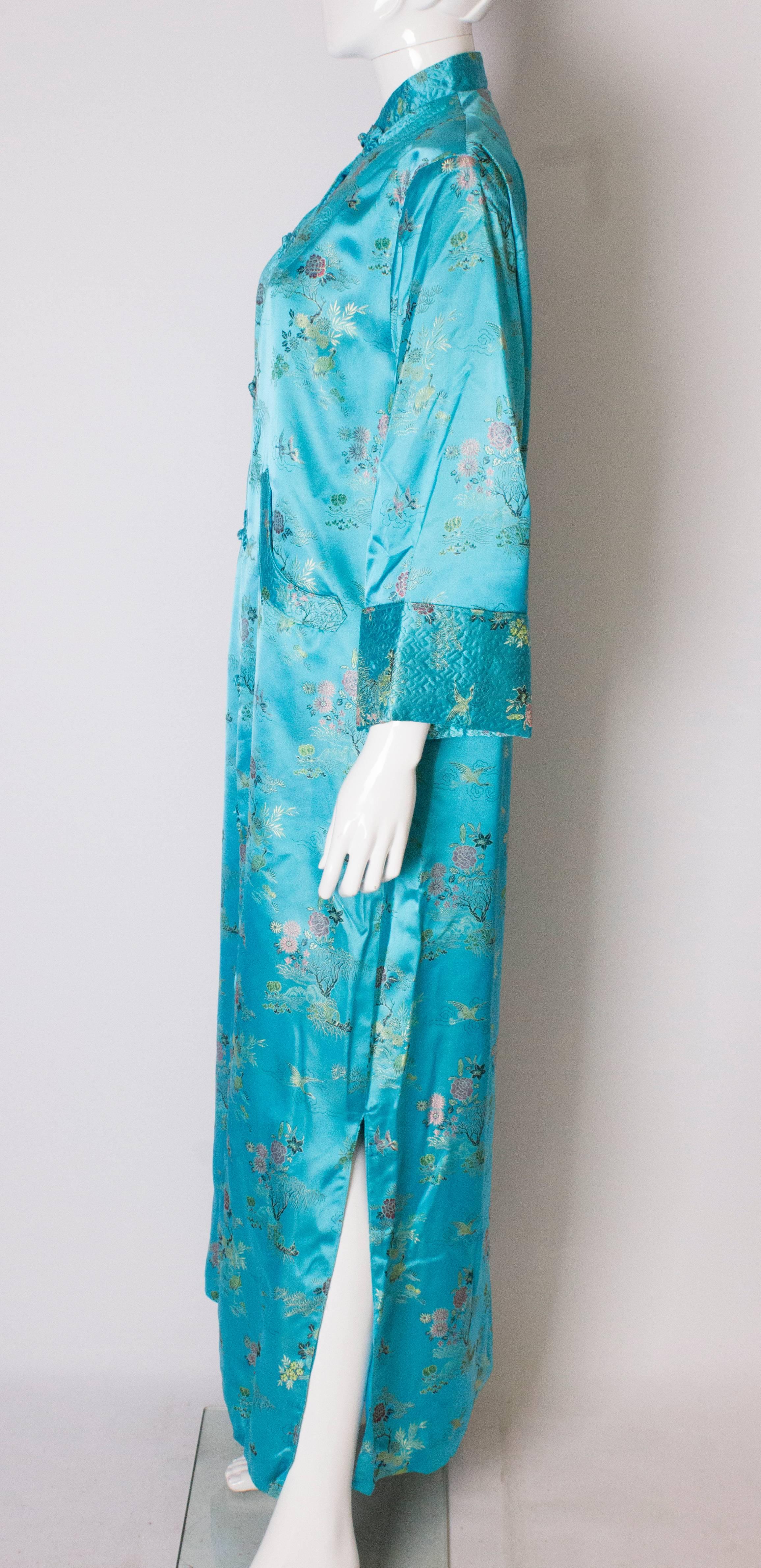 Women's A 1960s Vintage Turquoise chinese satin embroidered evening Coat