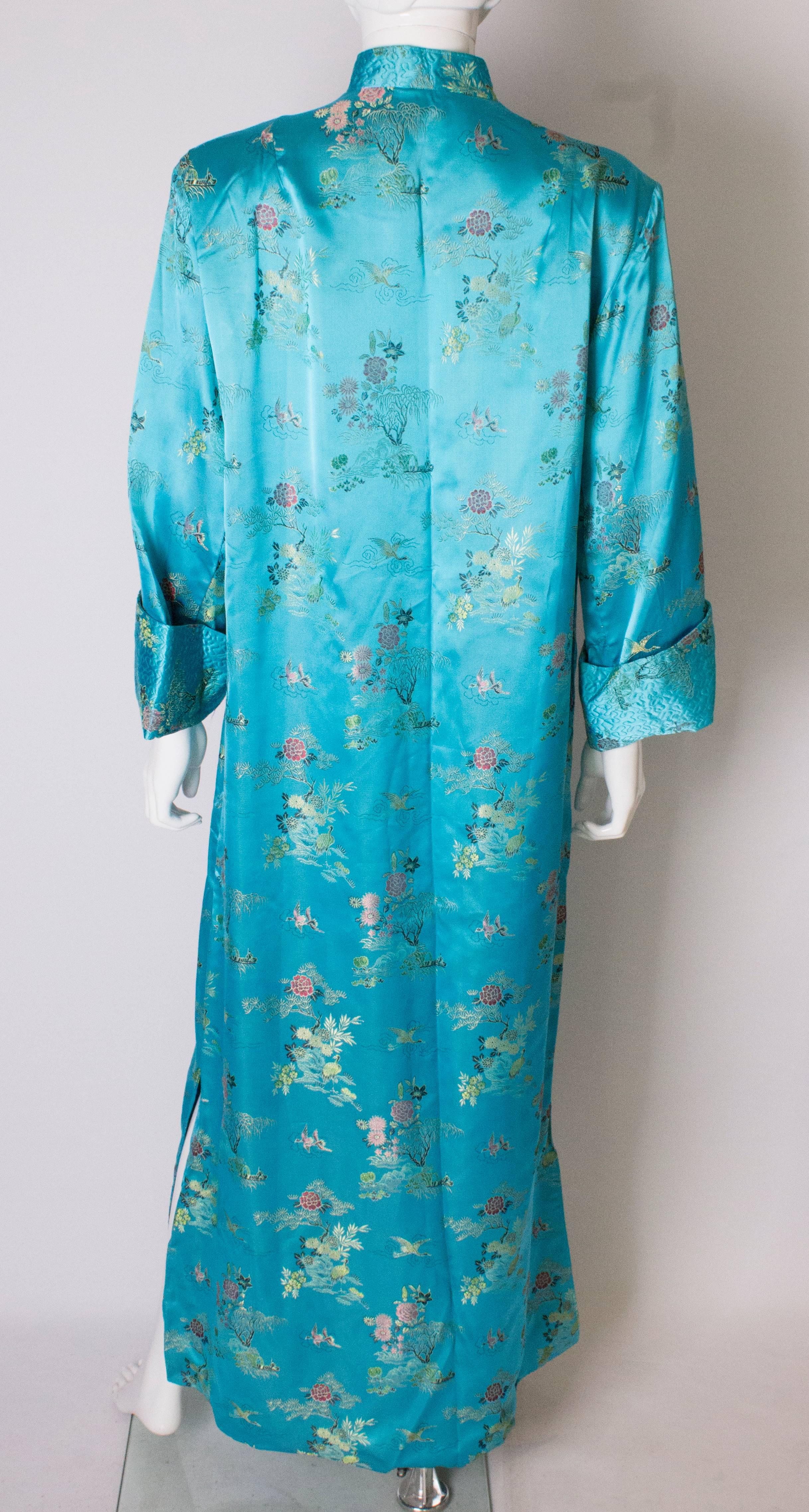 A 1960s Vintage Turquoise chinese satin embroidered evening Coat 2
