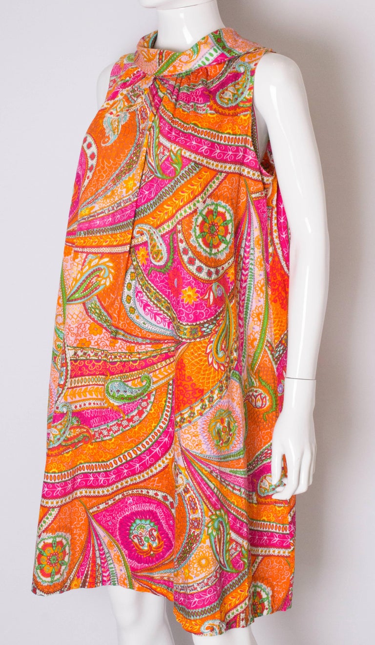 A vintage 1960s colourful abstract printed cotton smock dress at 1stDibs