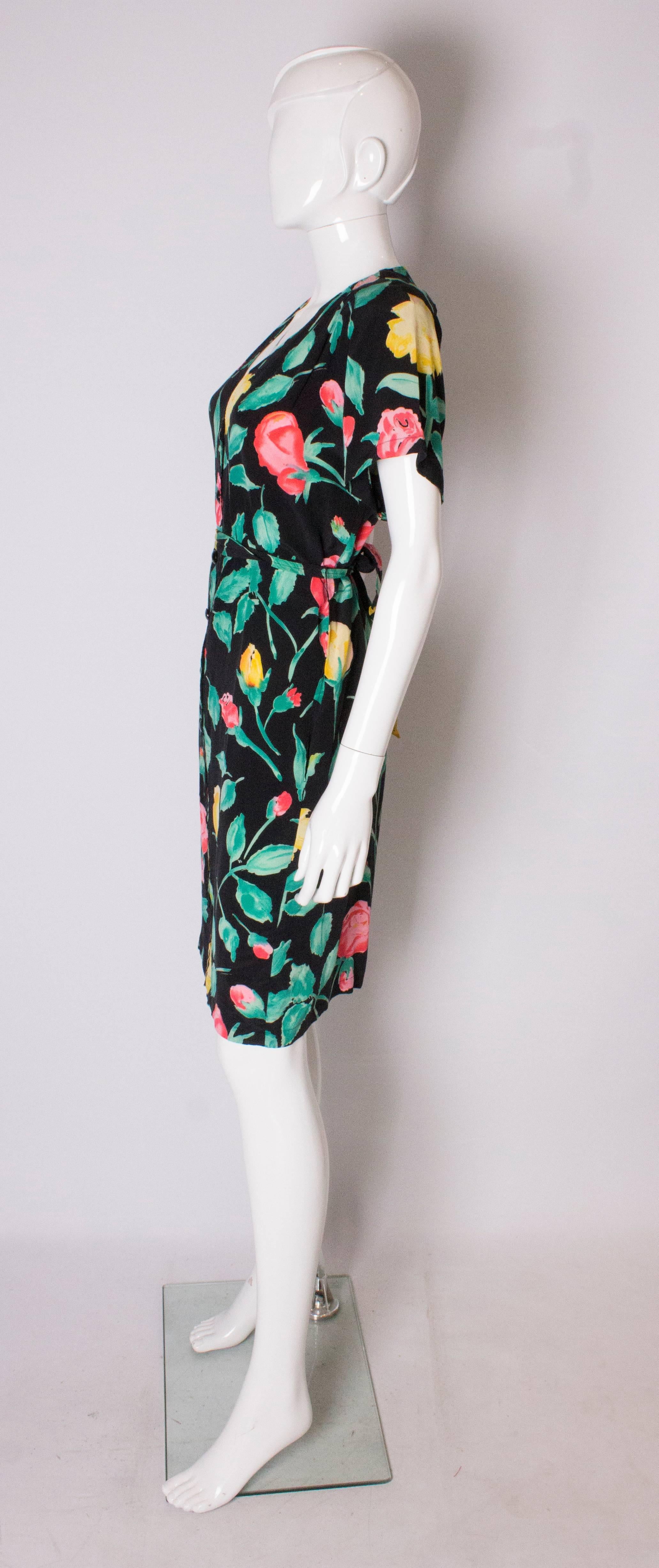 Women's A 1990s Vintage floral printed Silk day Dress by Ungaro