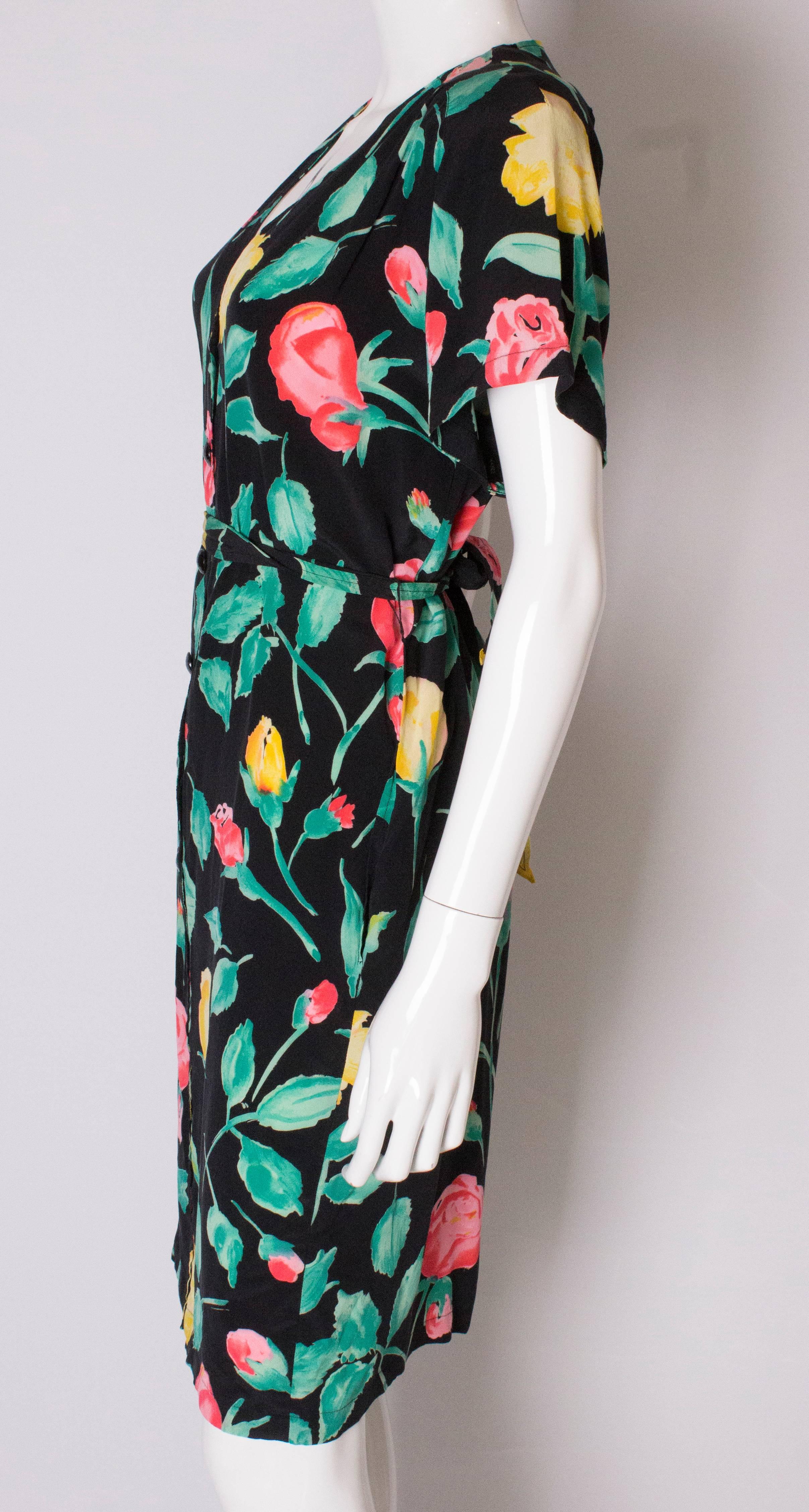 A 1990s Vintage floral printed Silk day Dress by Ungaro 1