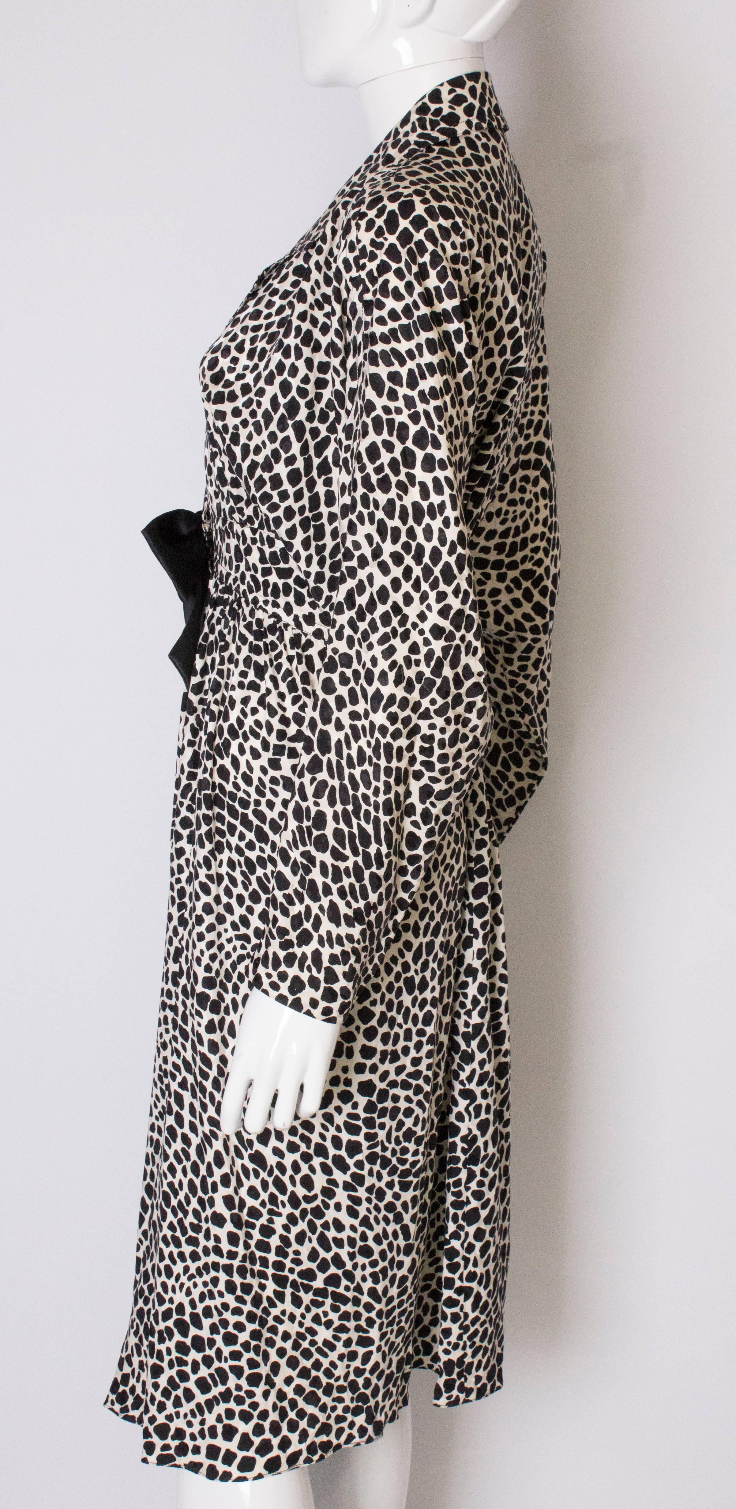 A Vintage 1980s Black and White printed Dress with bow detail by Adele Simpson 2