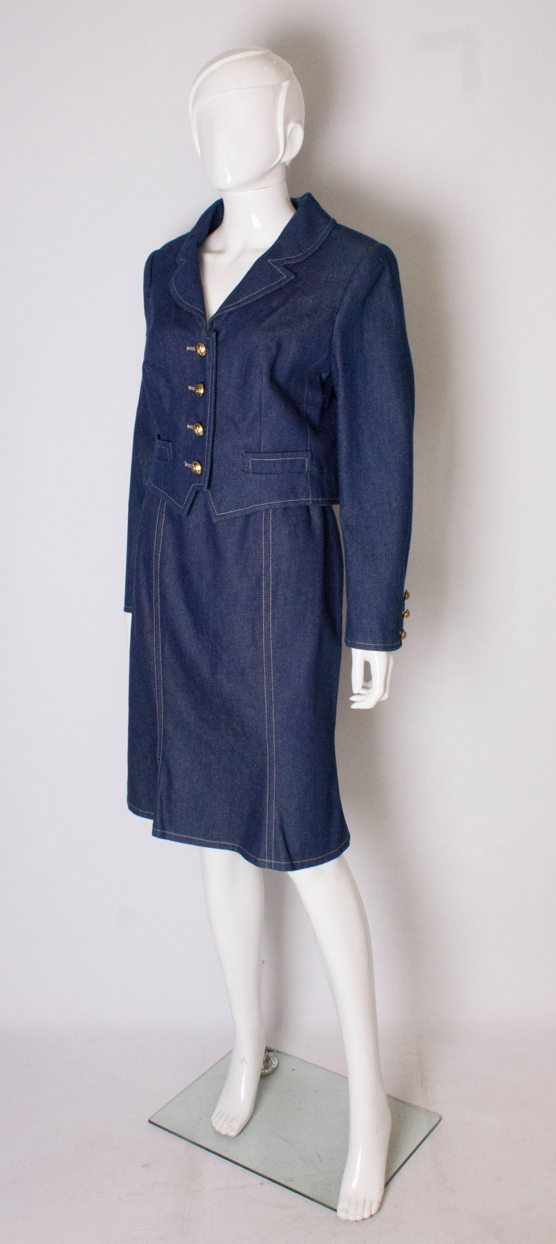 Violet Costume deux pièces vintage Donald Campbell en denim avec jupe et veste (années 1980) en vente