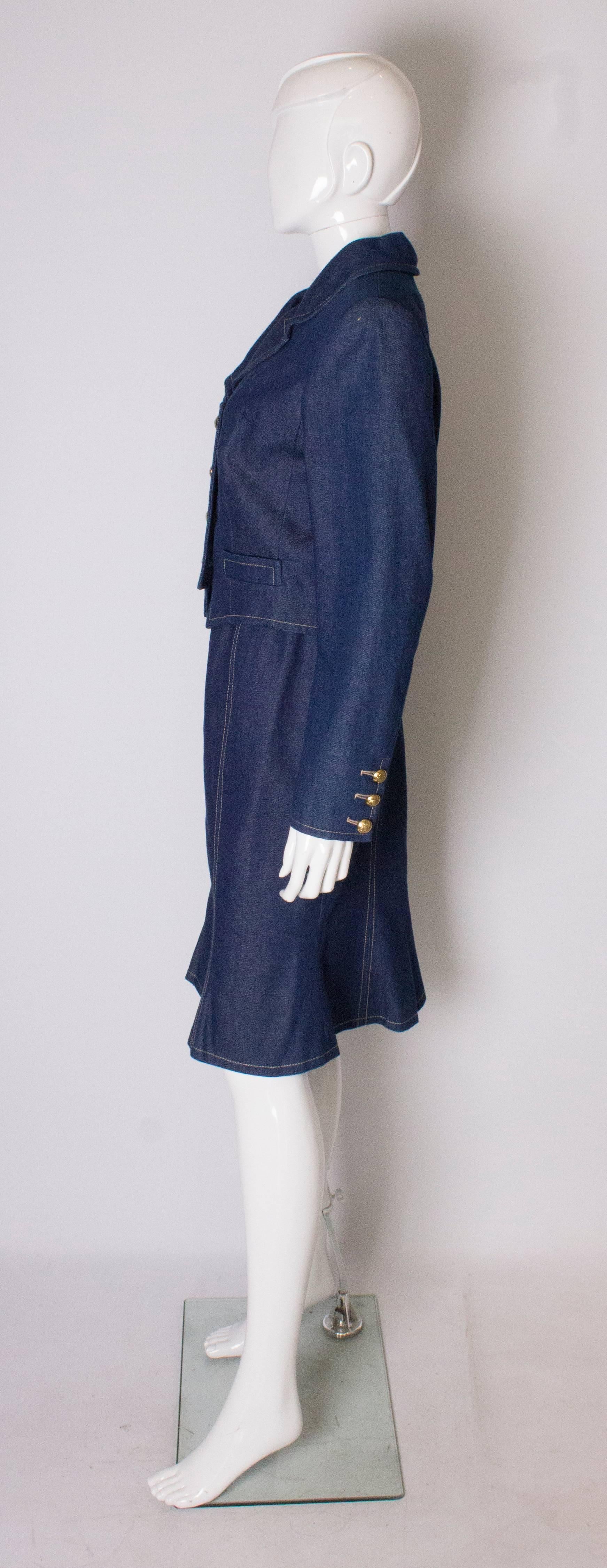 Costume deux pièces vintage Donald Campbell en denim avec jupe et veste (années 1980) Pour femmes en vente