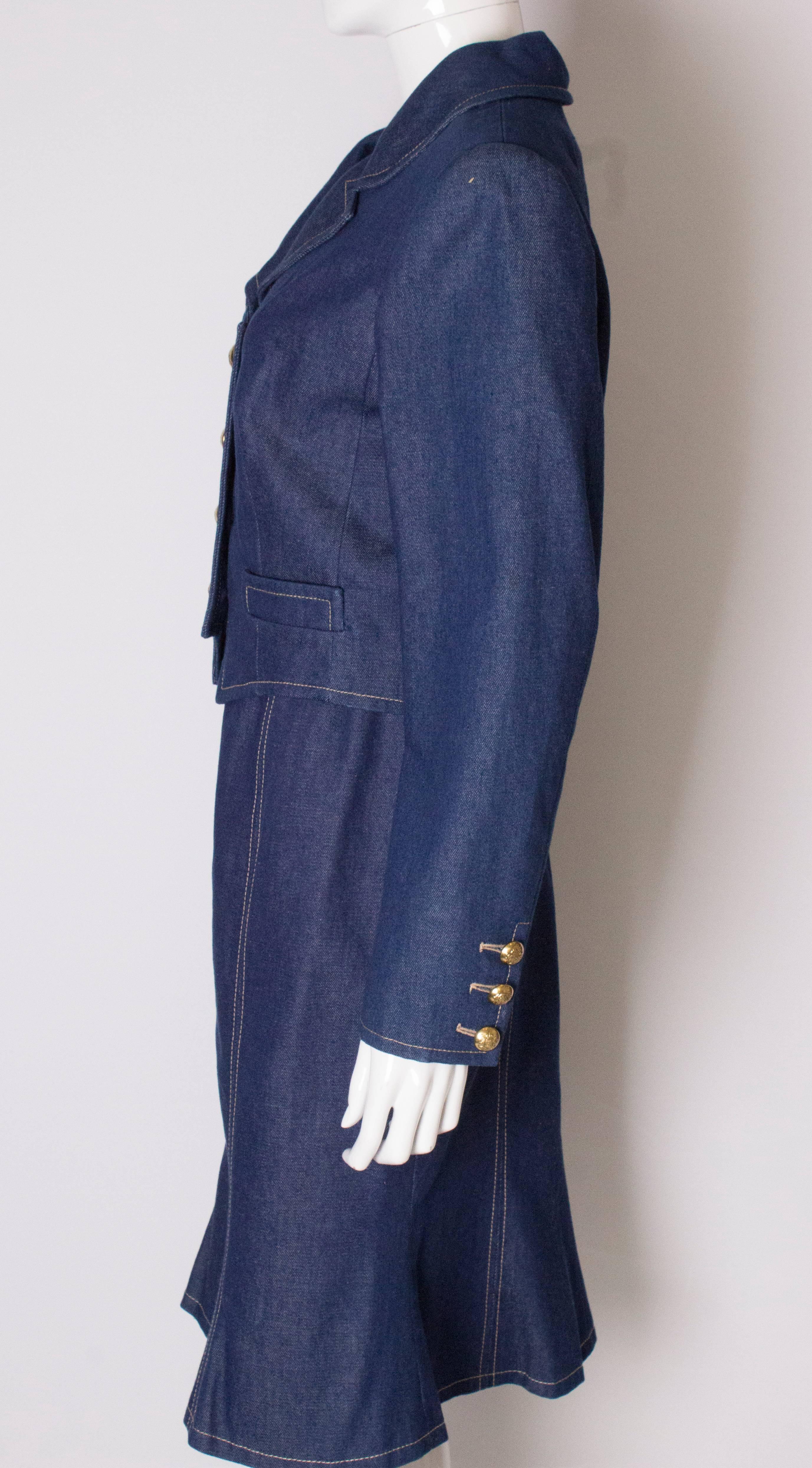 A Vintage 1980s denim Donald Campbell two piece Suit with a skirt and jacket For Sale 1