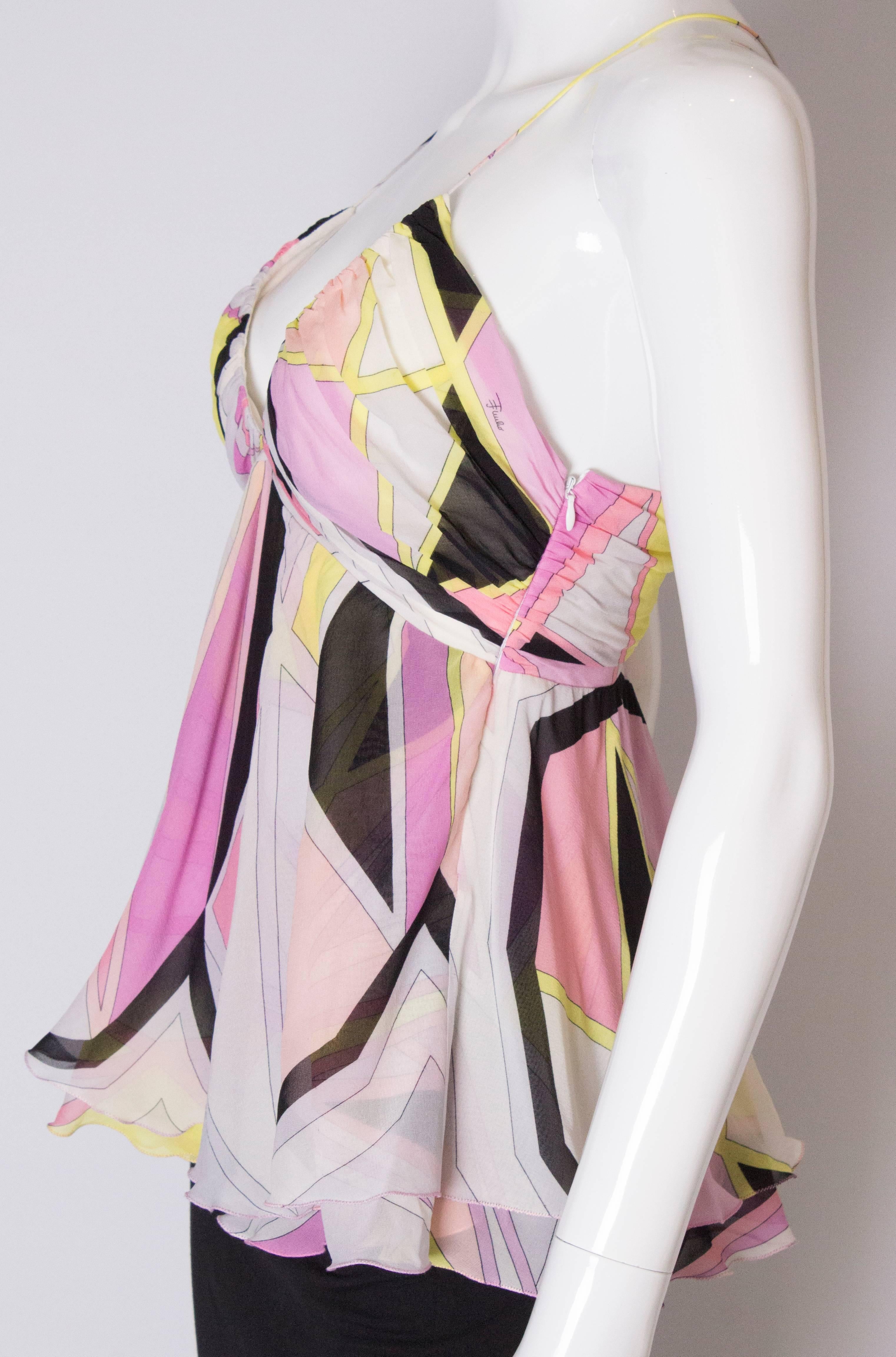 Beige A Vintage Emilio Pucci Silk summer floaty Top with thin spaghetti straps