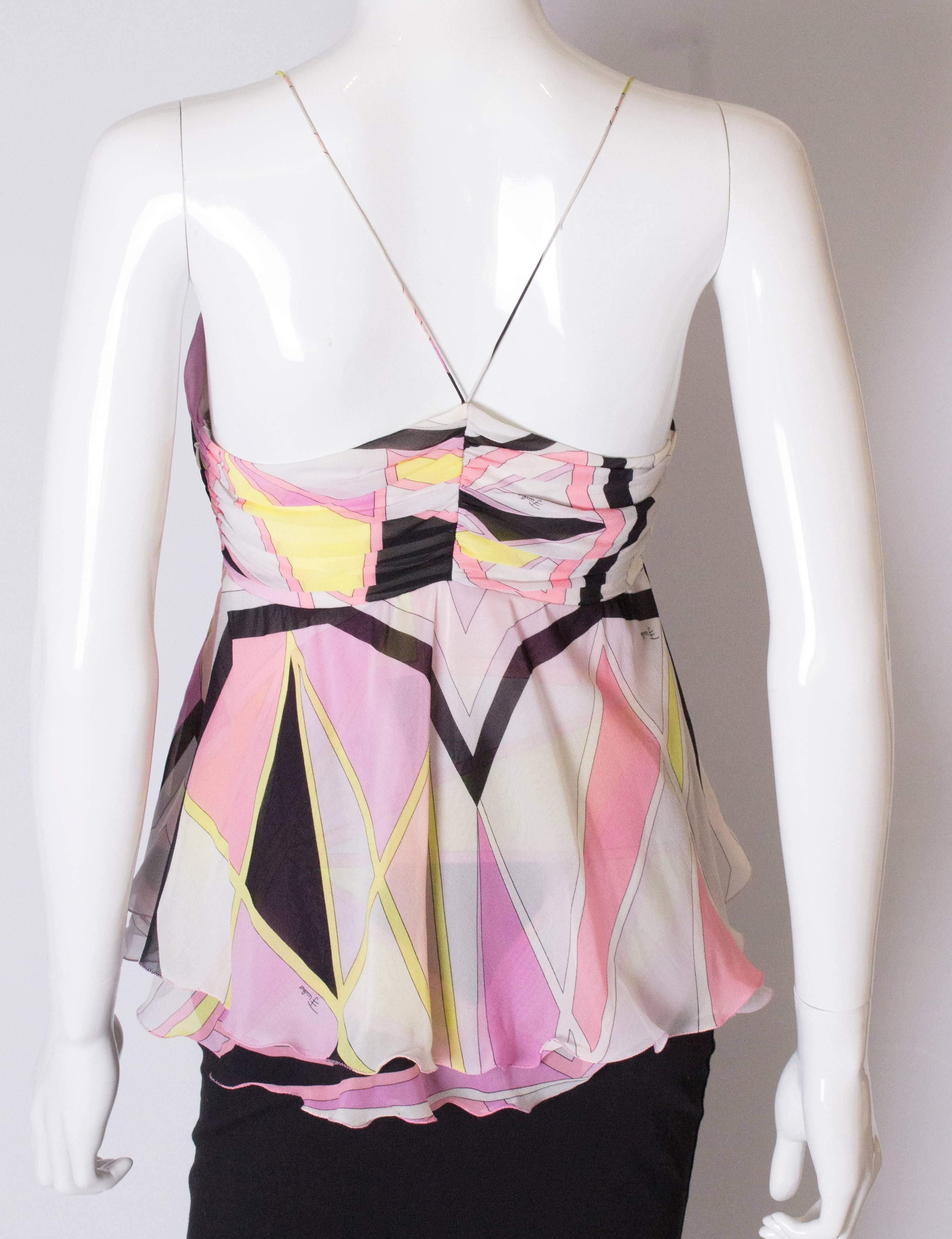 Women's A Vintage Emilio Pucci Silk summer floaty Top with thin spaghetti straps 