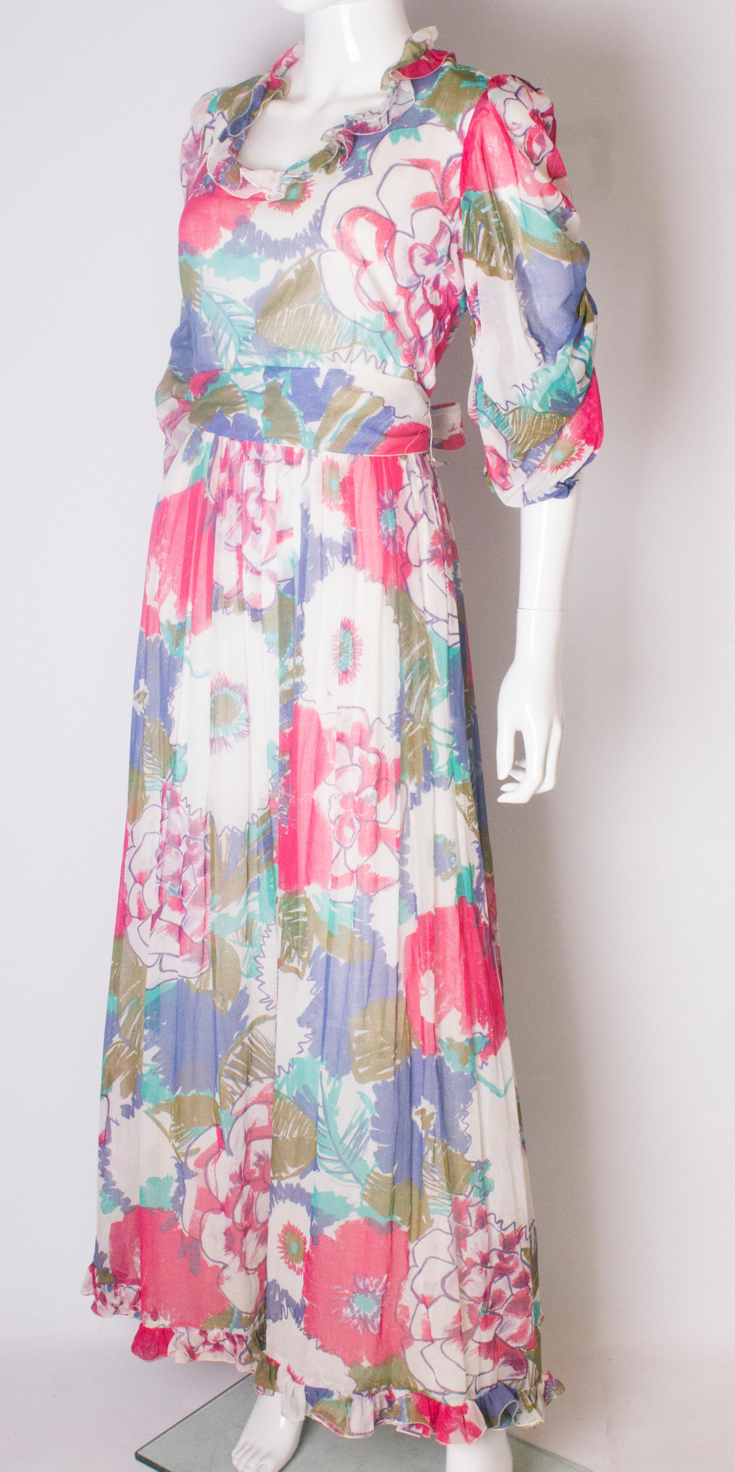 Gray A Vintage 1980s floral print Summer Gown by Donald Campbell For Sale