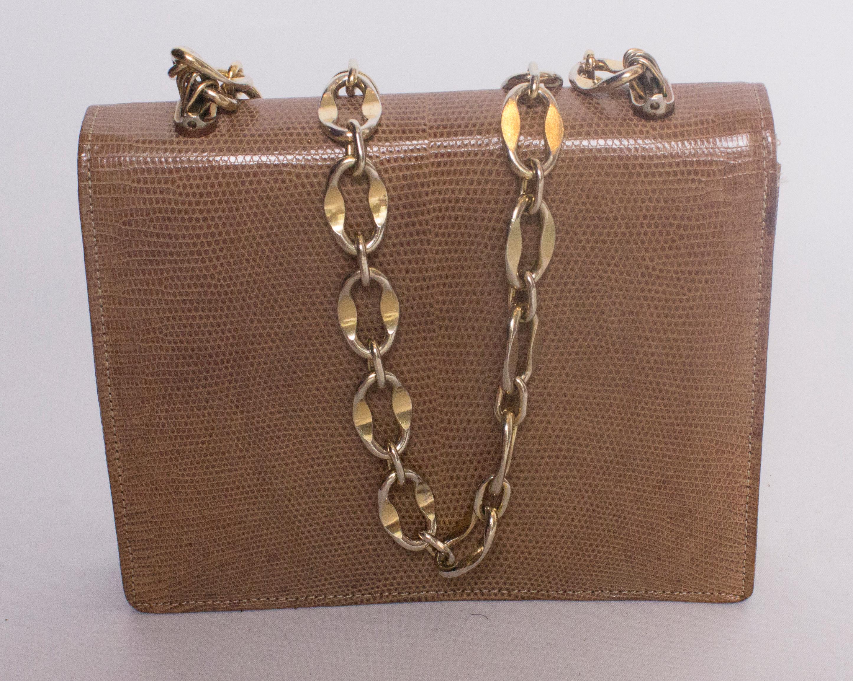 Women's A Vintage 1970s Lizzard Handbag with a Gold Chain