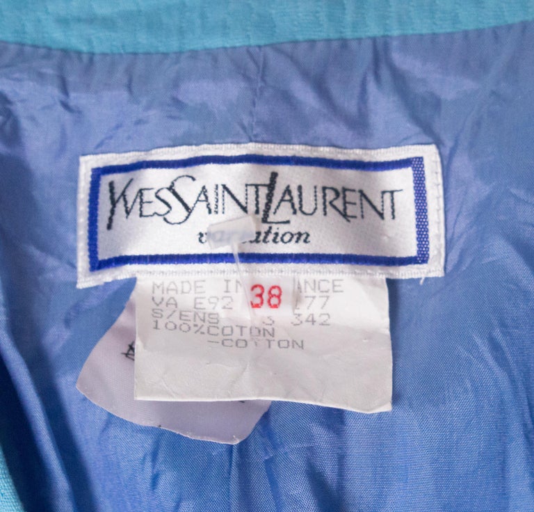 A Vintage 1980s pale blue cotton jacket by Yves Saint Laurent at 1stDibs