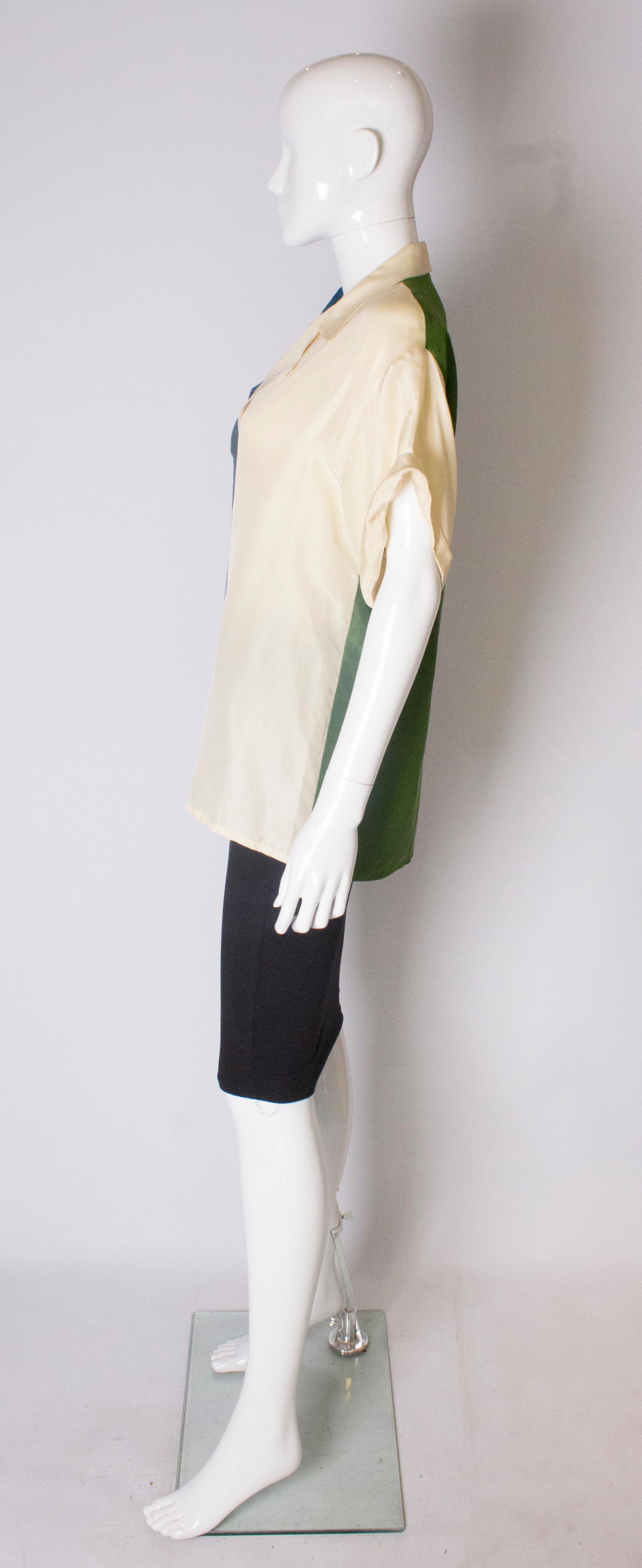A Vintage 1980s colour block Silk Shirt by Georgina von Etzdorf In Good Condition For Sale In London, GB