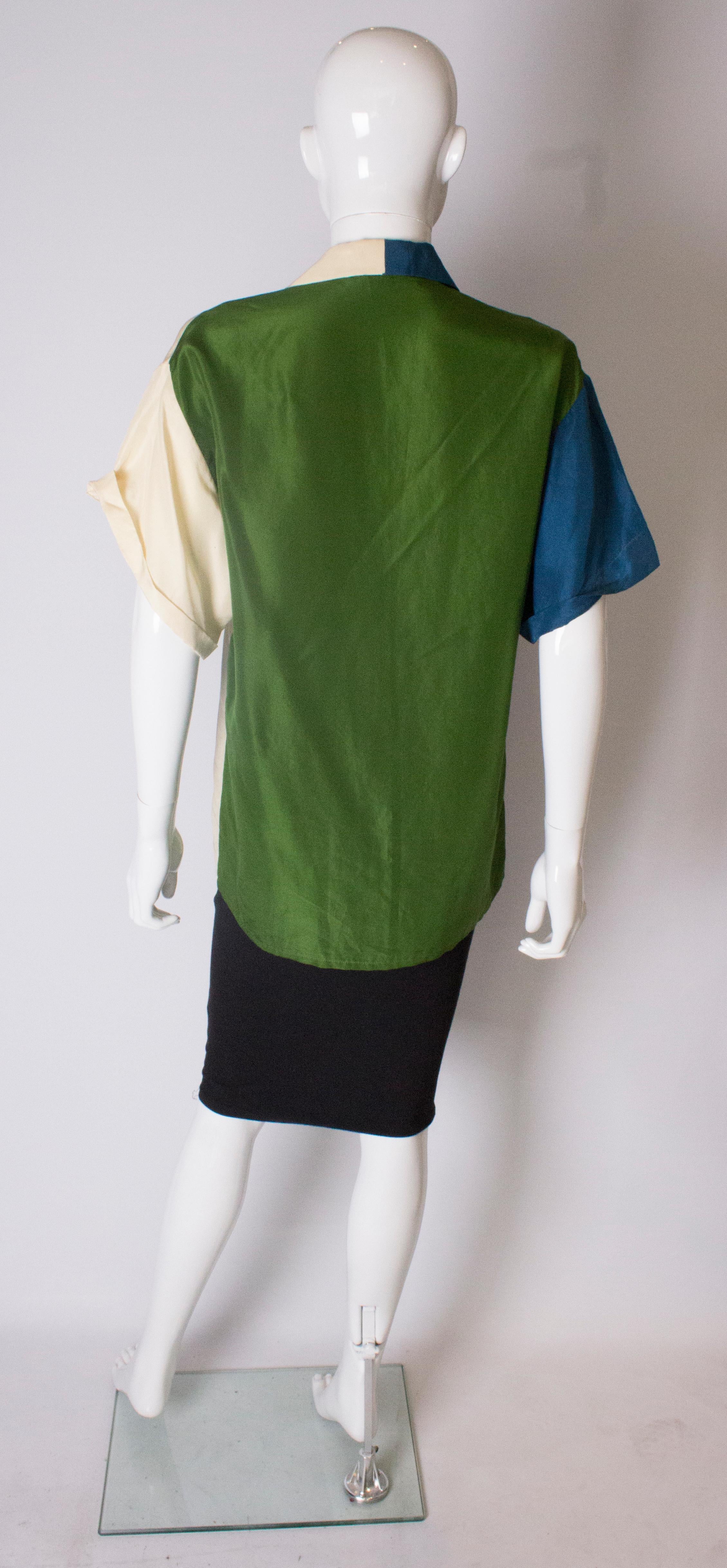 Chemise en soie vintage à blocs de couleur des années 1980 par Georgina von Etzdorf en vente 2