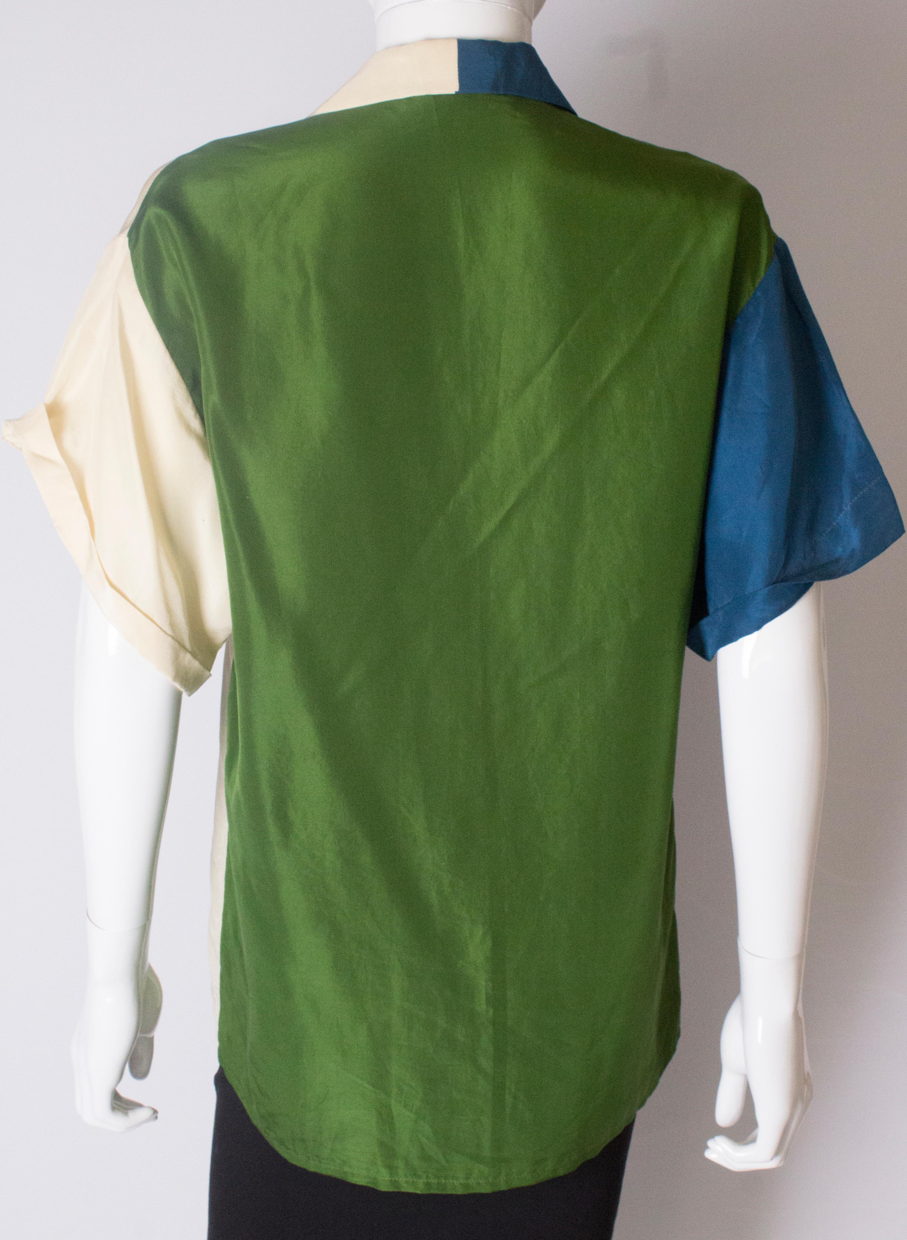Chemise en soie vintage à blocs de couleur des années 1980 par Georgina von Etzdorf en vente 3