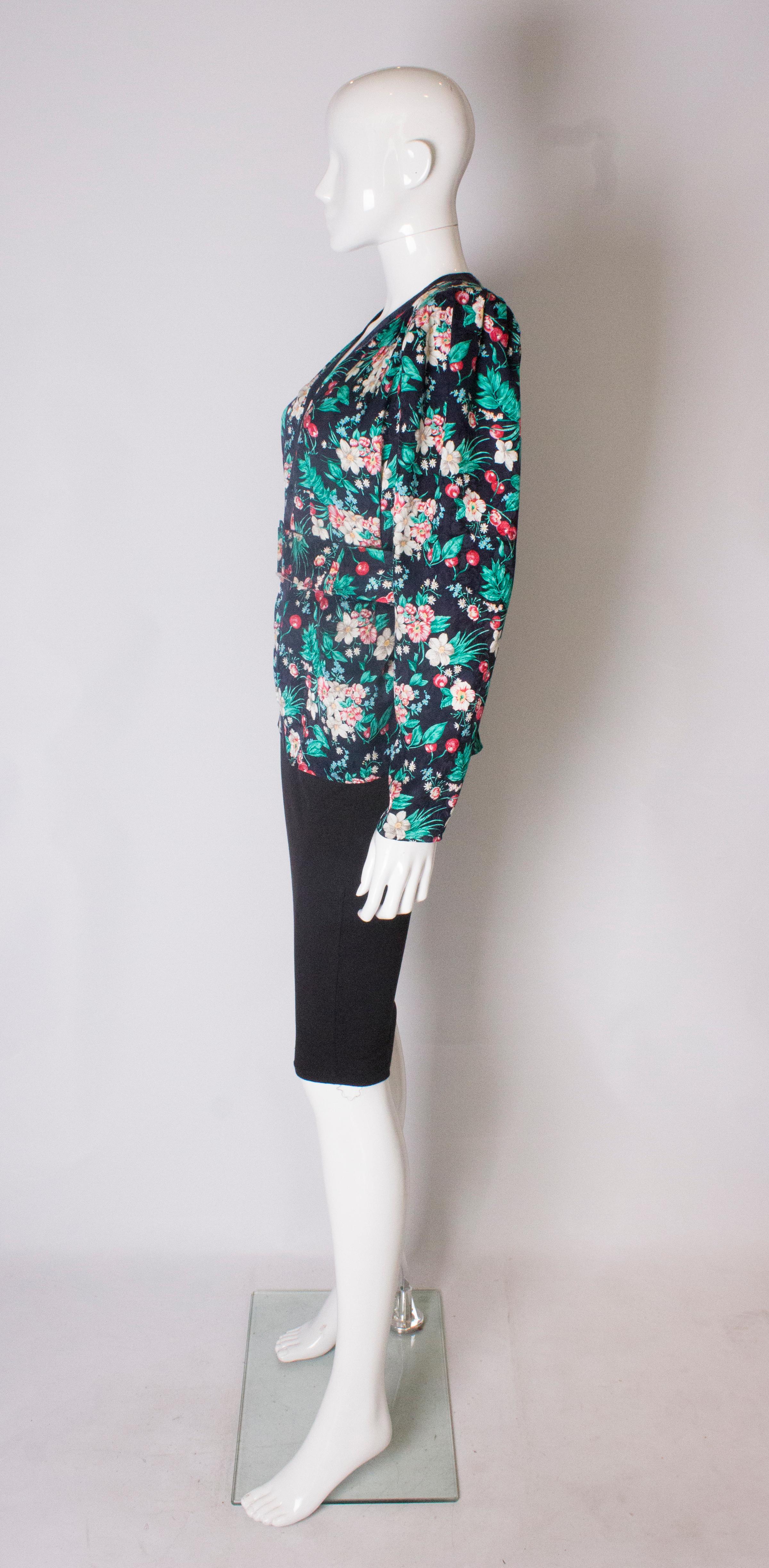 Women's A Vintage 1980s silk floral printed jacket with matching belt by Diane Fres For Sale