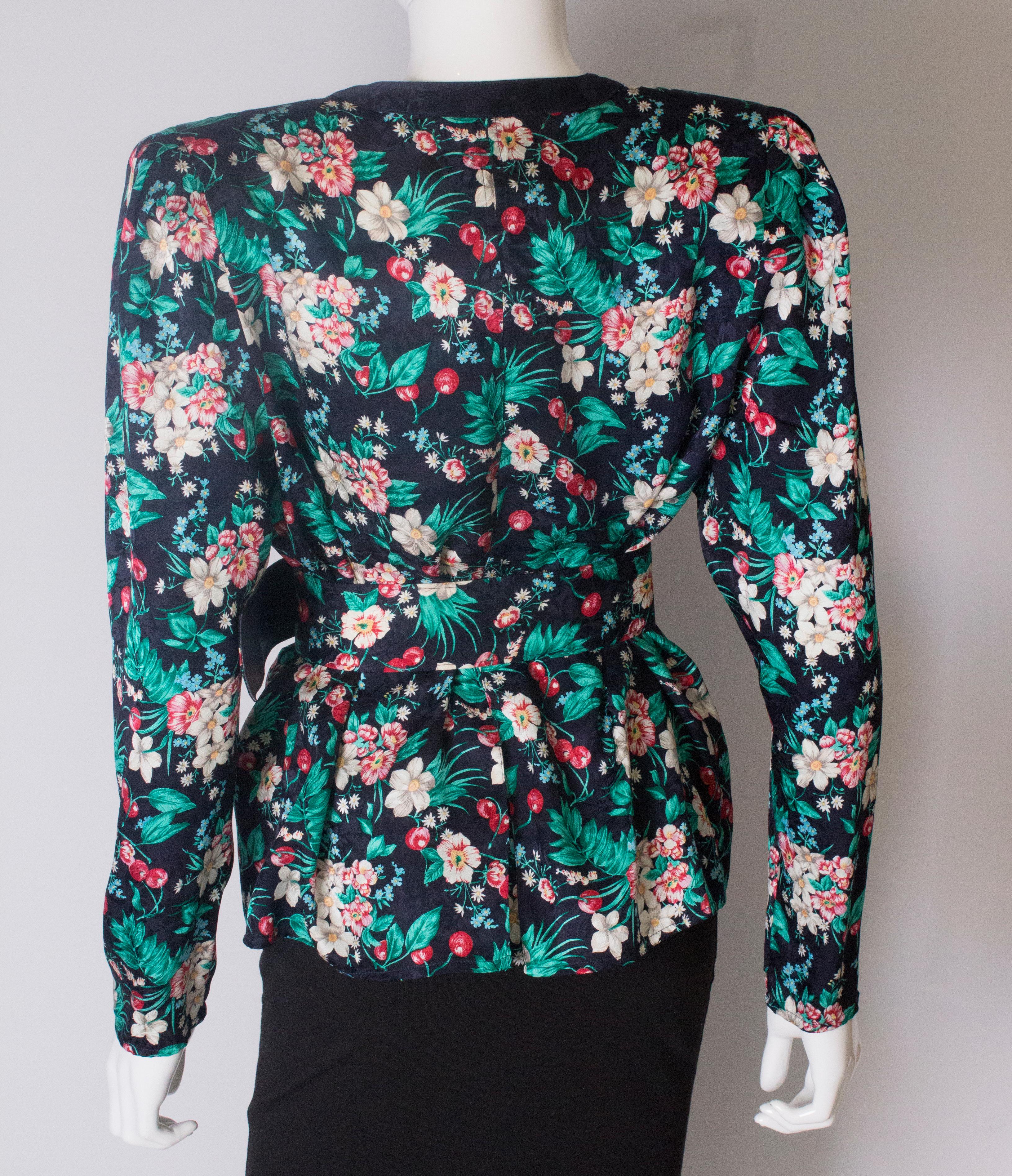 A Vintage 1980s silk floral printed jacket with matching belt by Diane Fres For Sale 3