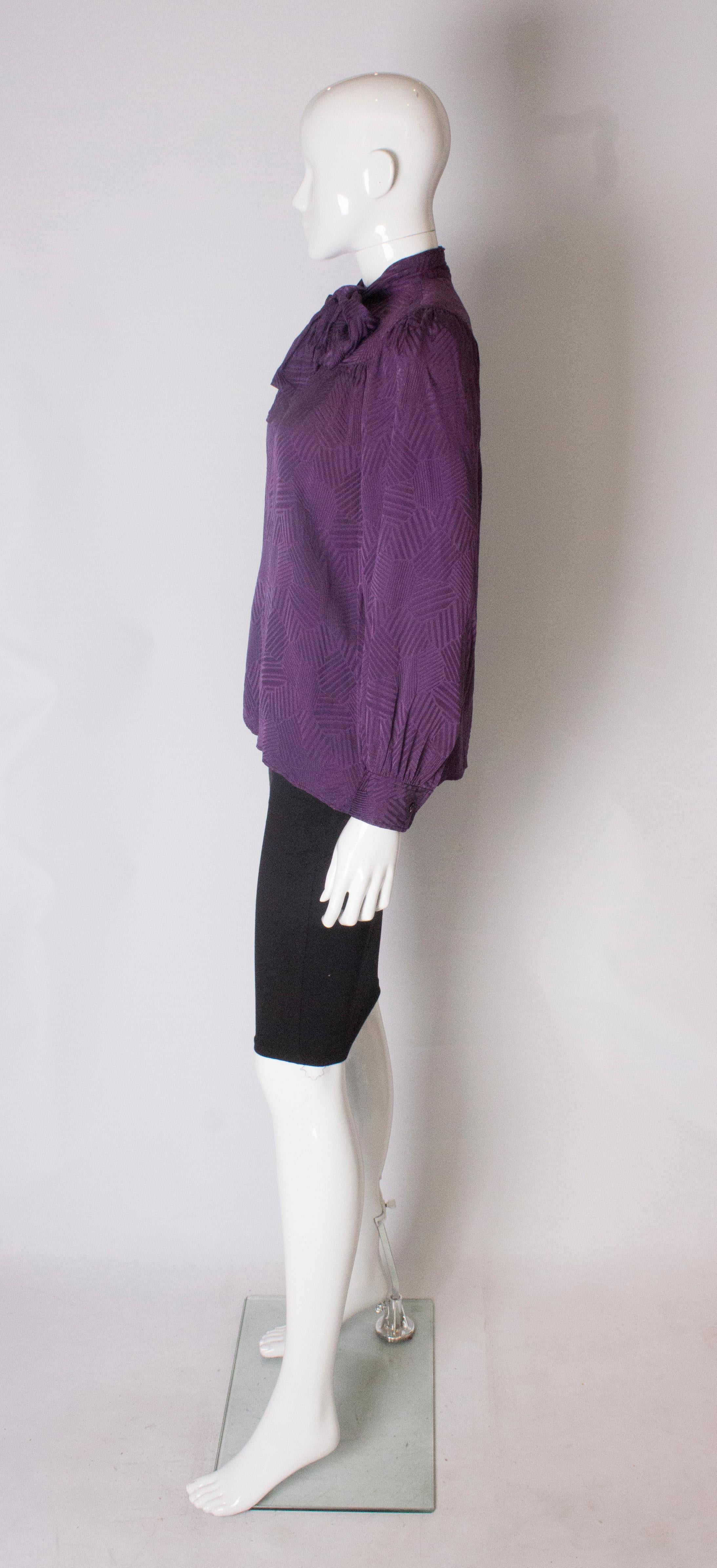 Black A Vintage 1970s silk purple pussy bow blouse by Yves Saint Laurent 