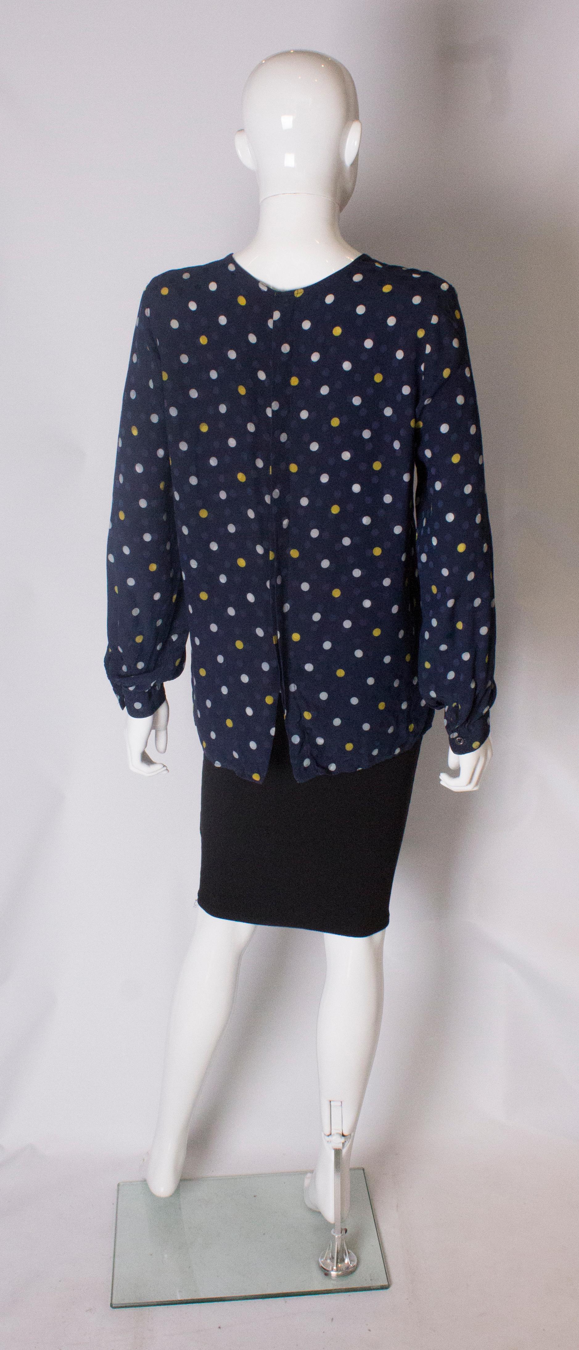 A Vintage 1990s navy polka dot silk blouse by Valentino For Sale 2