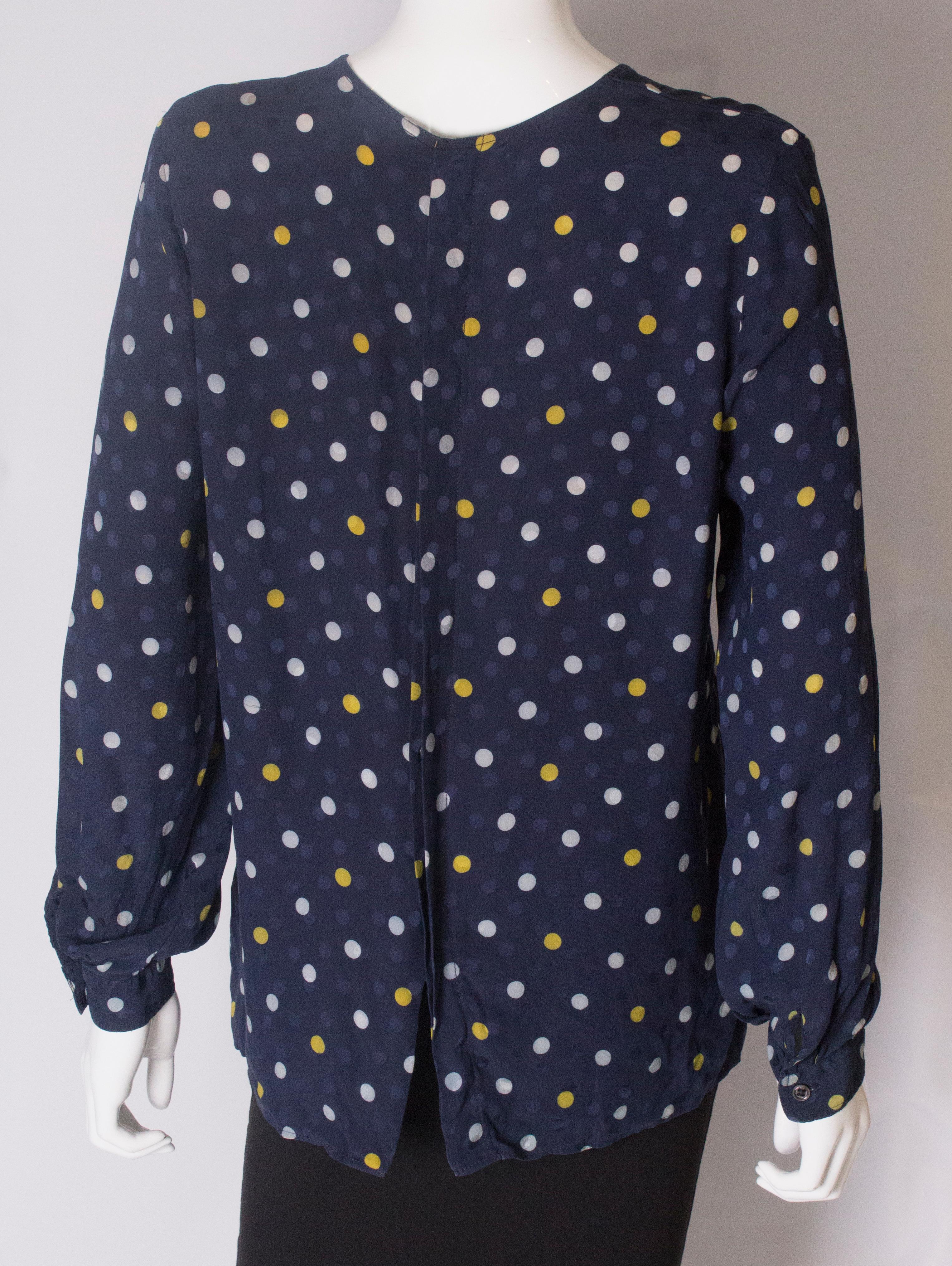 A Vintage 1990s navy polka dot silk blouse by Valentino  For Sale 3