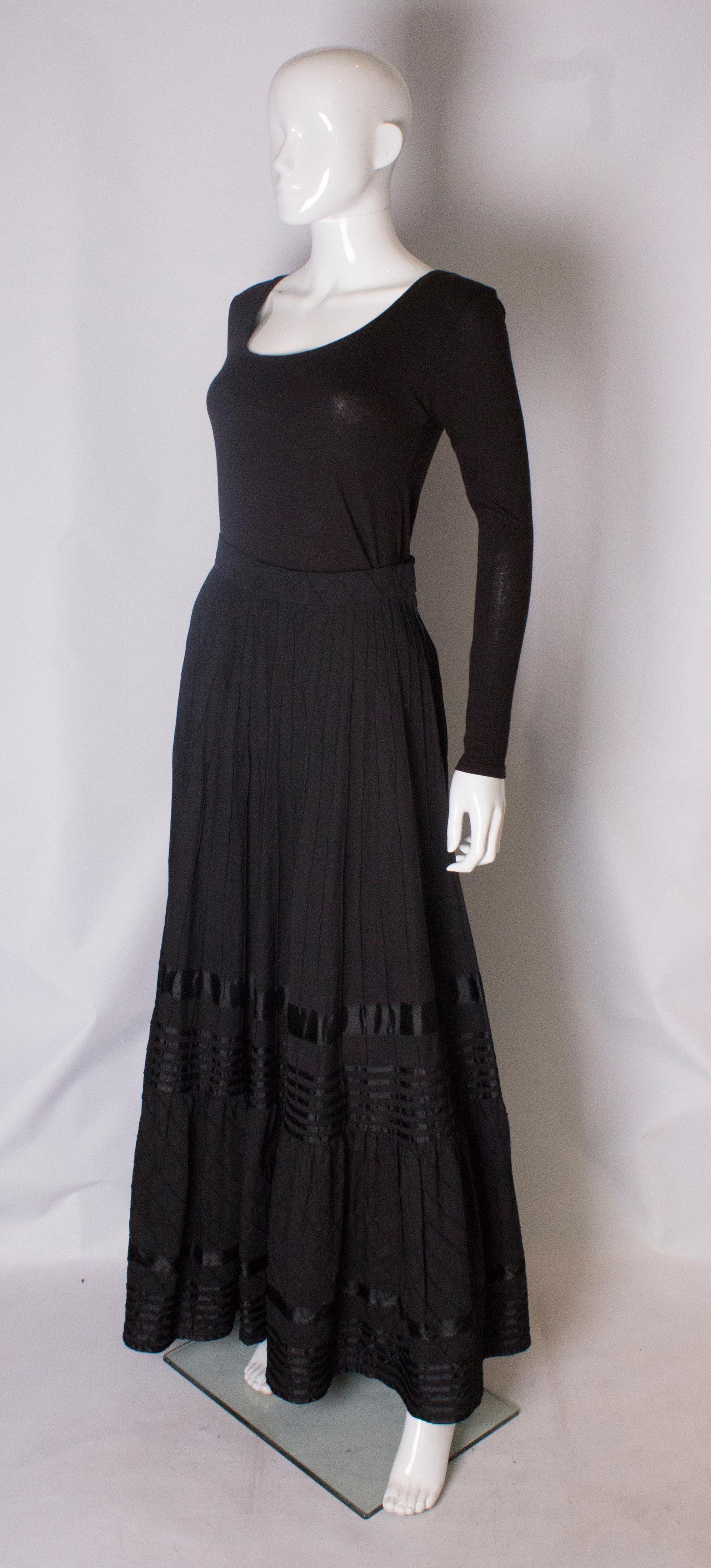 A Vintage 1970s Long Black Mexicana Skirt In Good Condition For Sale In London, GB