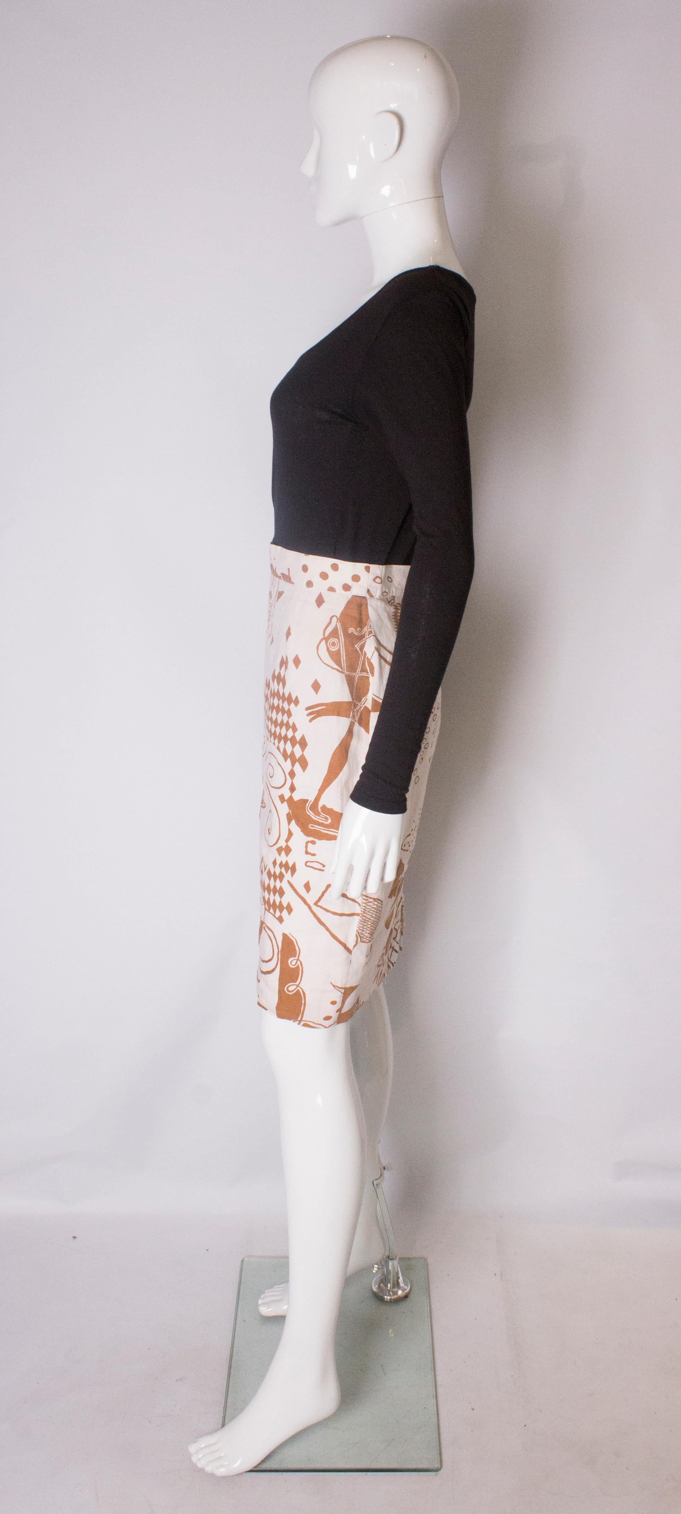 Women's A Vintage 1980s printed linen pencil skirt by Louis Feraud  For Sale