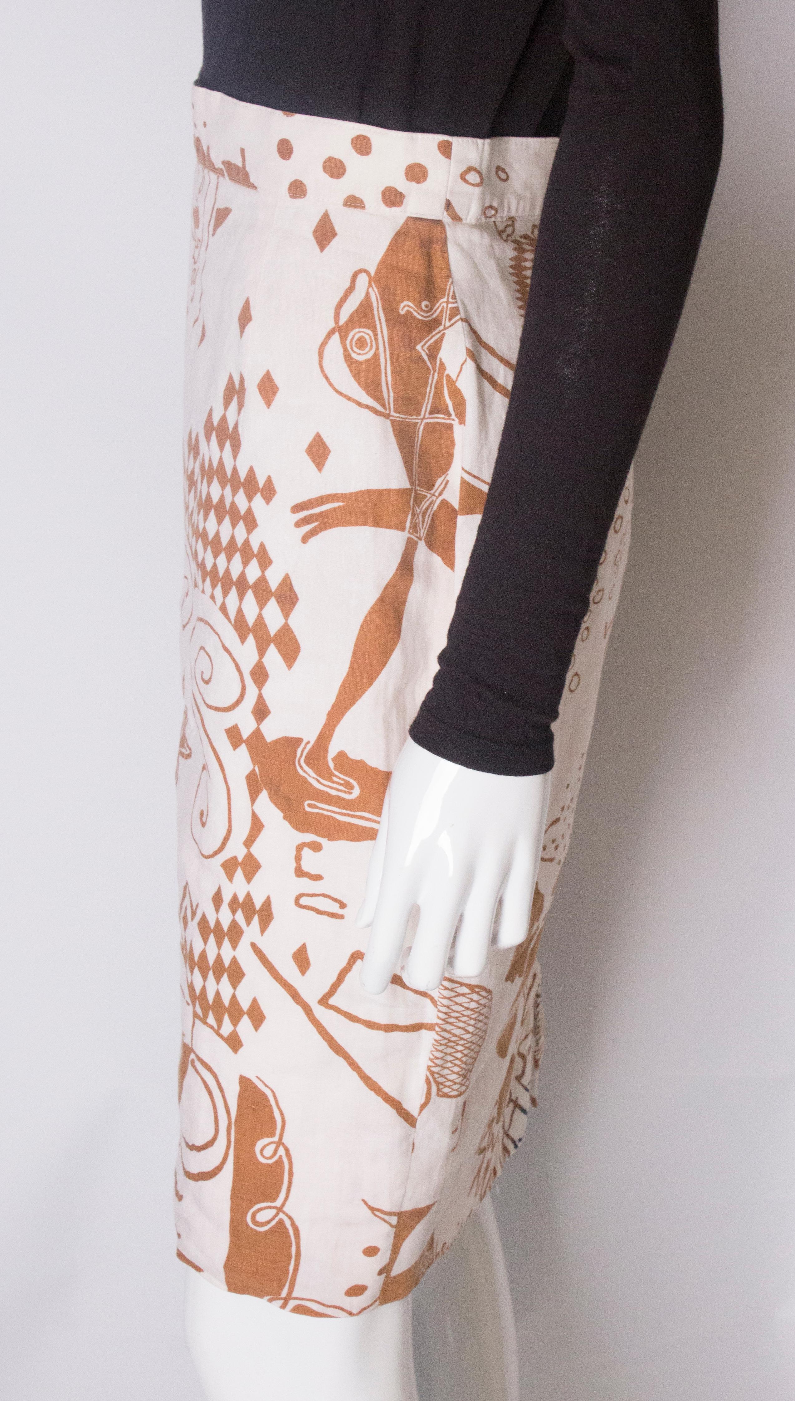 A Vintage 1980s printed linen pencil skirt by Louis Feraud  For Sale 1
