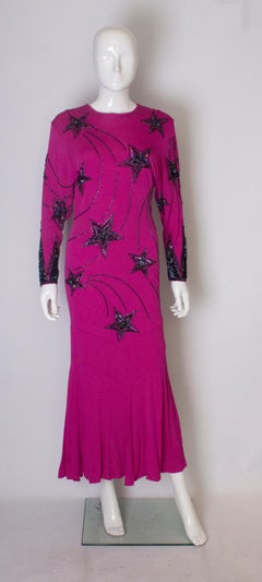 A Vintage 1980s bright pink and sequinned Evening Gown by Jan Vanvelden