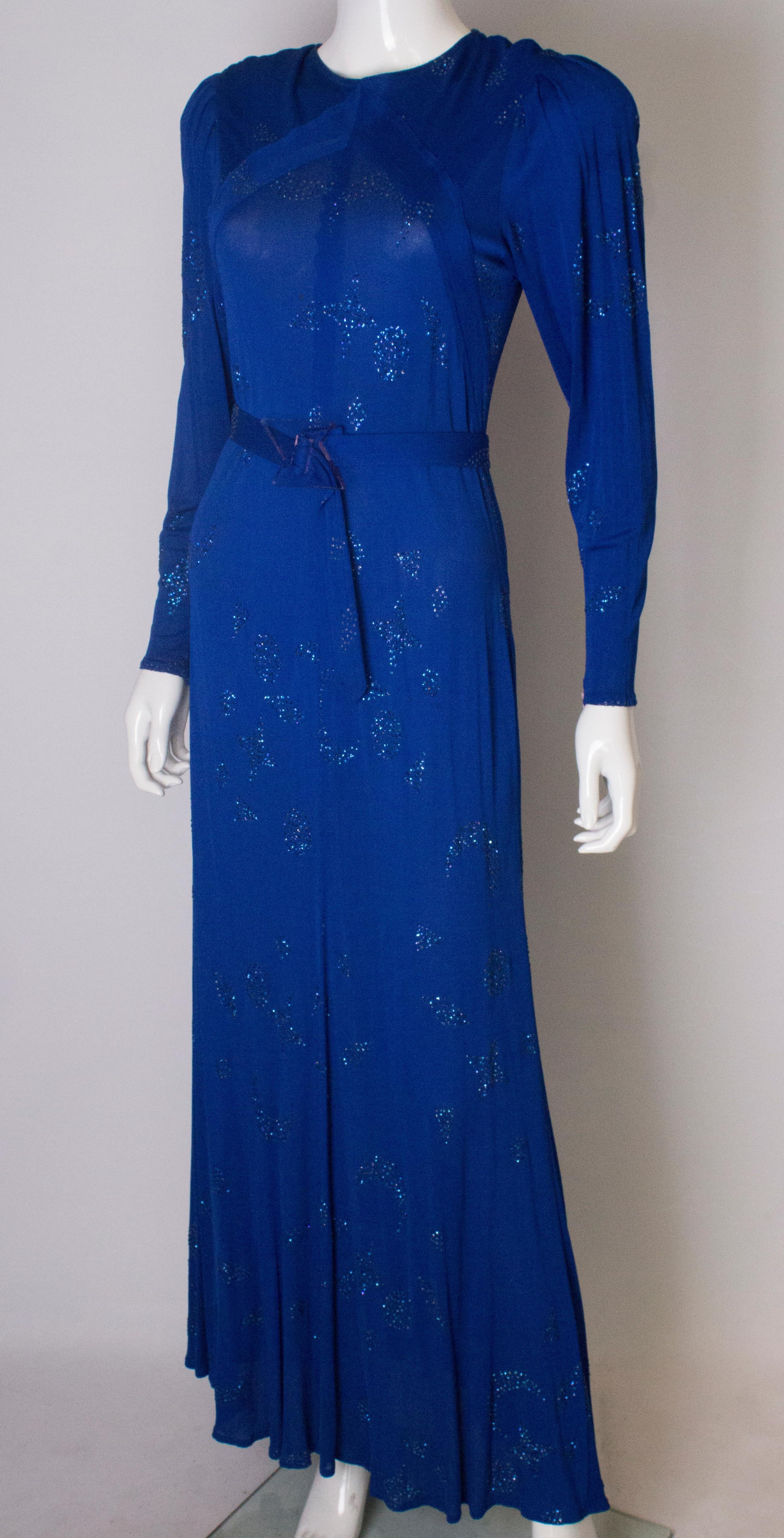 A vintage 1970s electric blue and beaded evening gown by Jean Muir  In Good Condition In London, GB