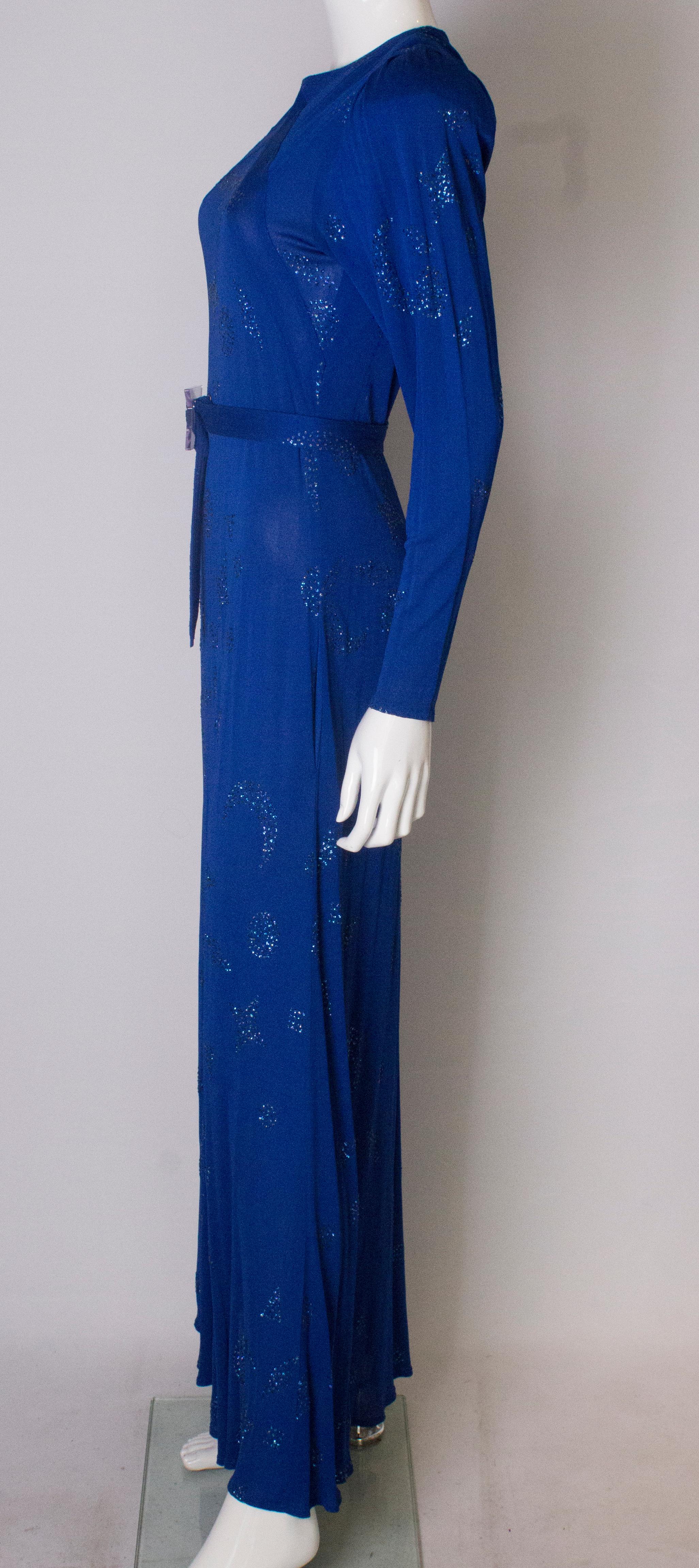 A vintage 1970s electric blue and beaded evening gown by Jean Muir  1