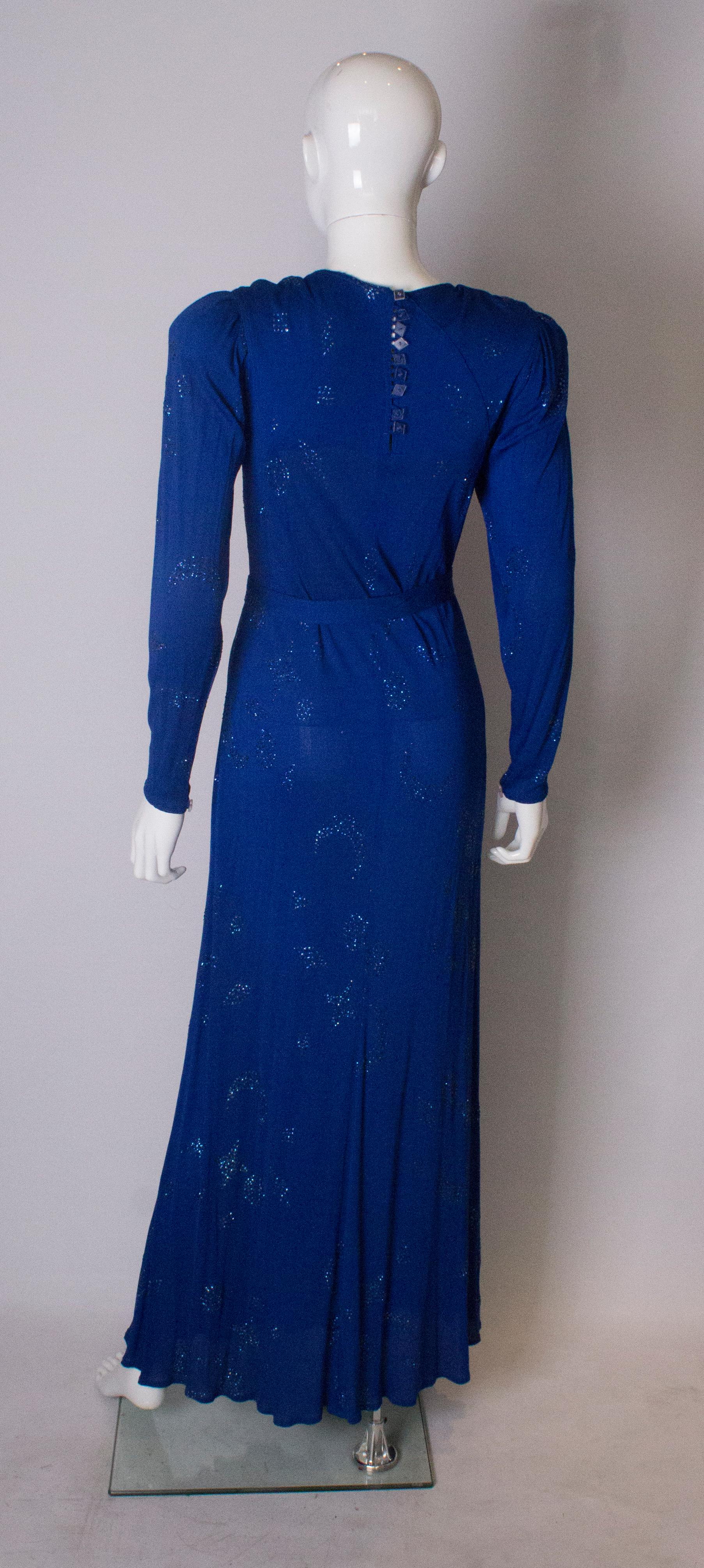 A vintage 1970s electric blue and beaded evening gown by Jean Muir  2