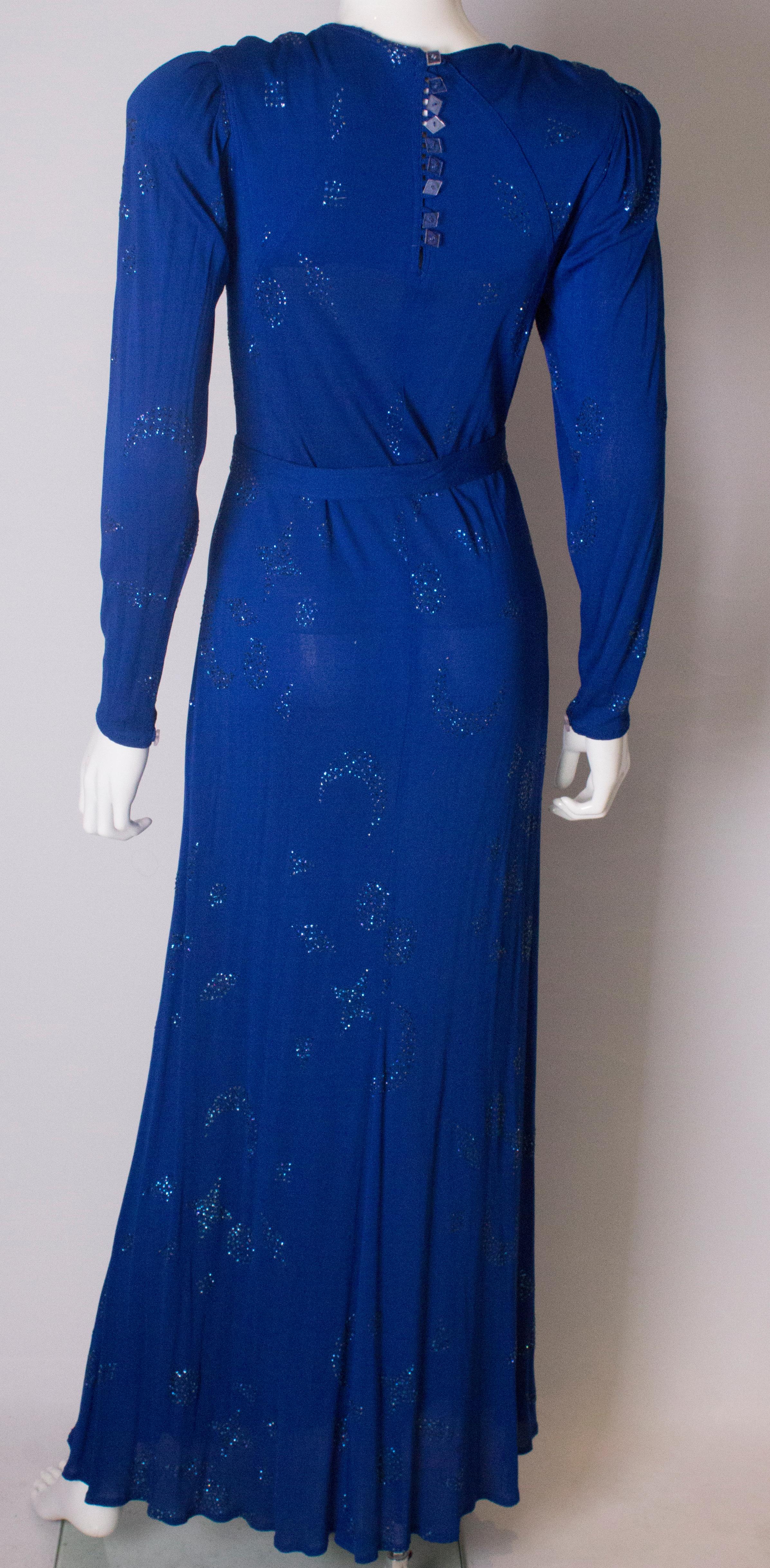 A vintage 1970s electric blue and beaded evening gown by Jean Muir  3