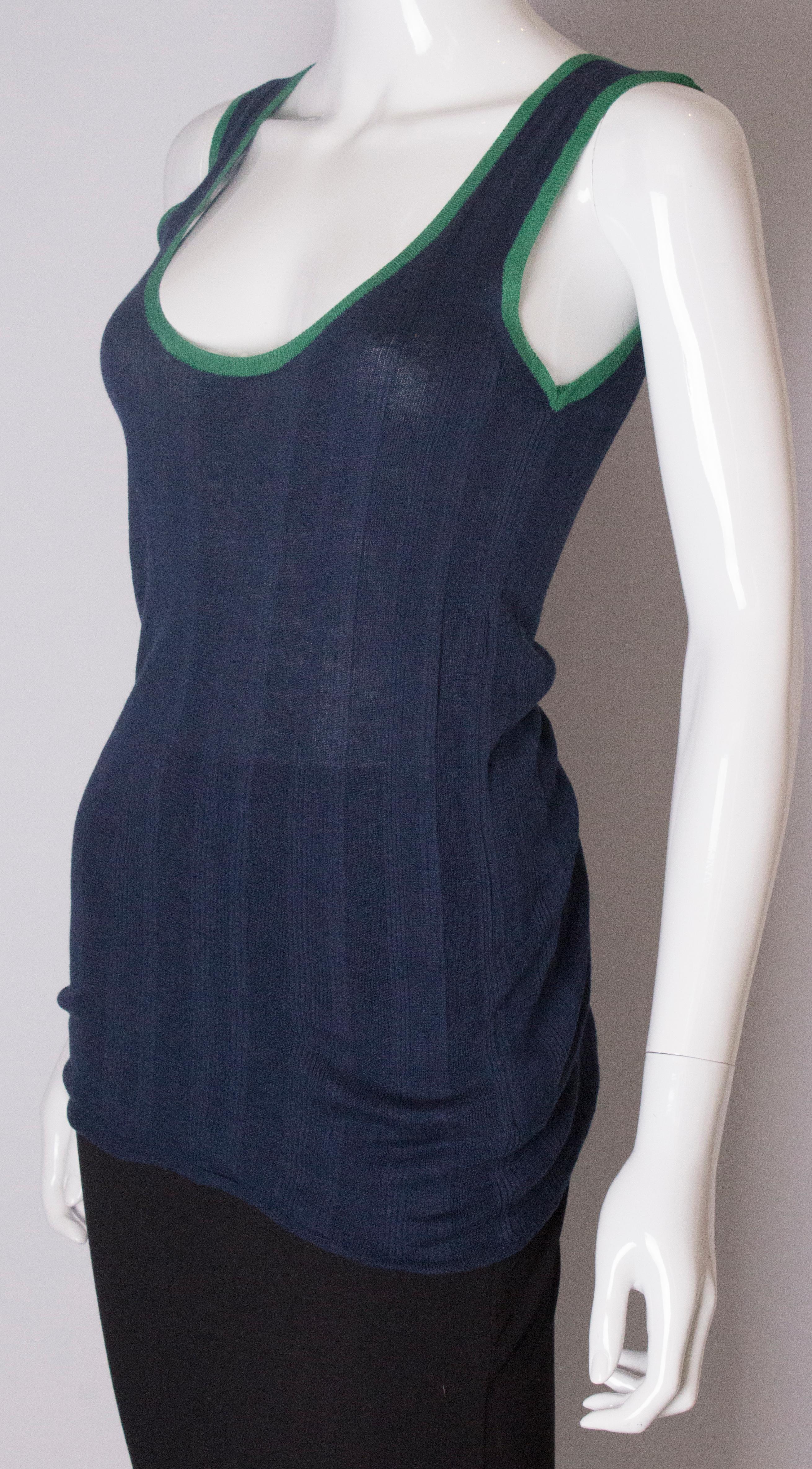 A vintage 2000 navy Silk Mix tank top/vest by Yves Saint Laurent In Good Condition For Sale In London, GB