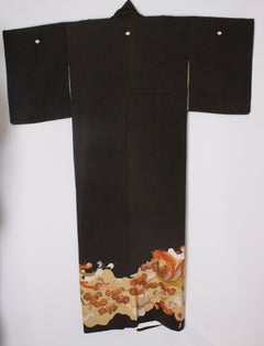 Long Black Kimono with Wonderful Embroidery