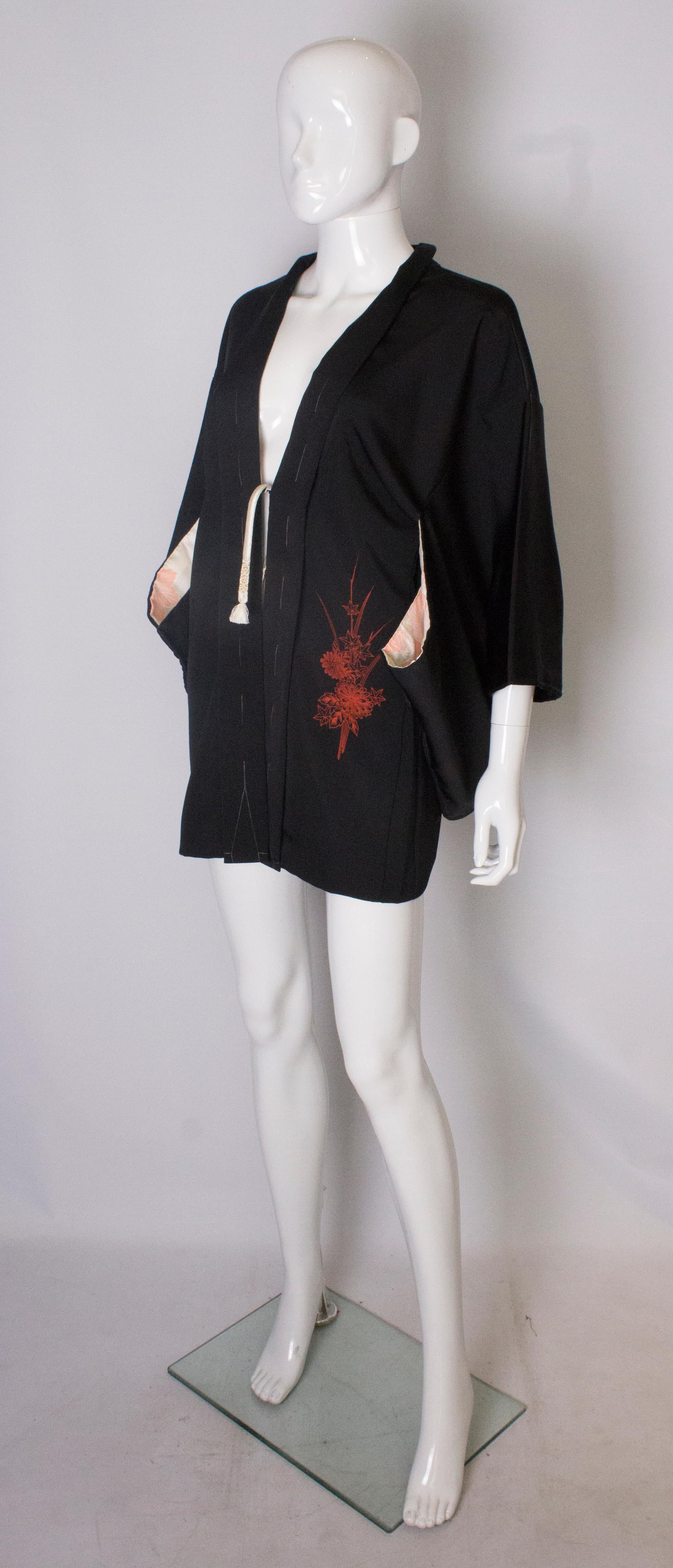 Women's or Men's Black Kimono with Embroidery