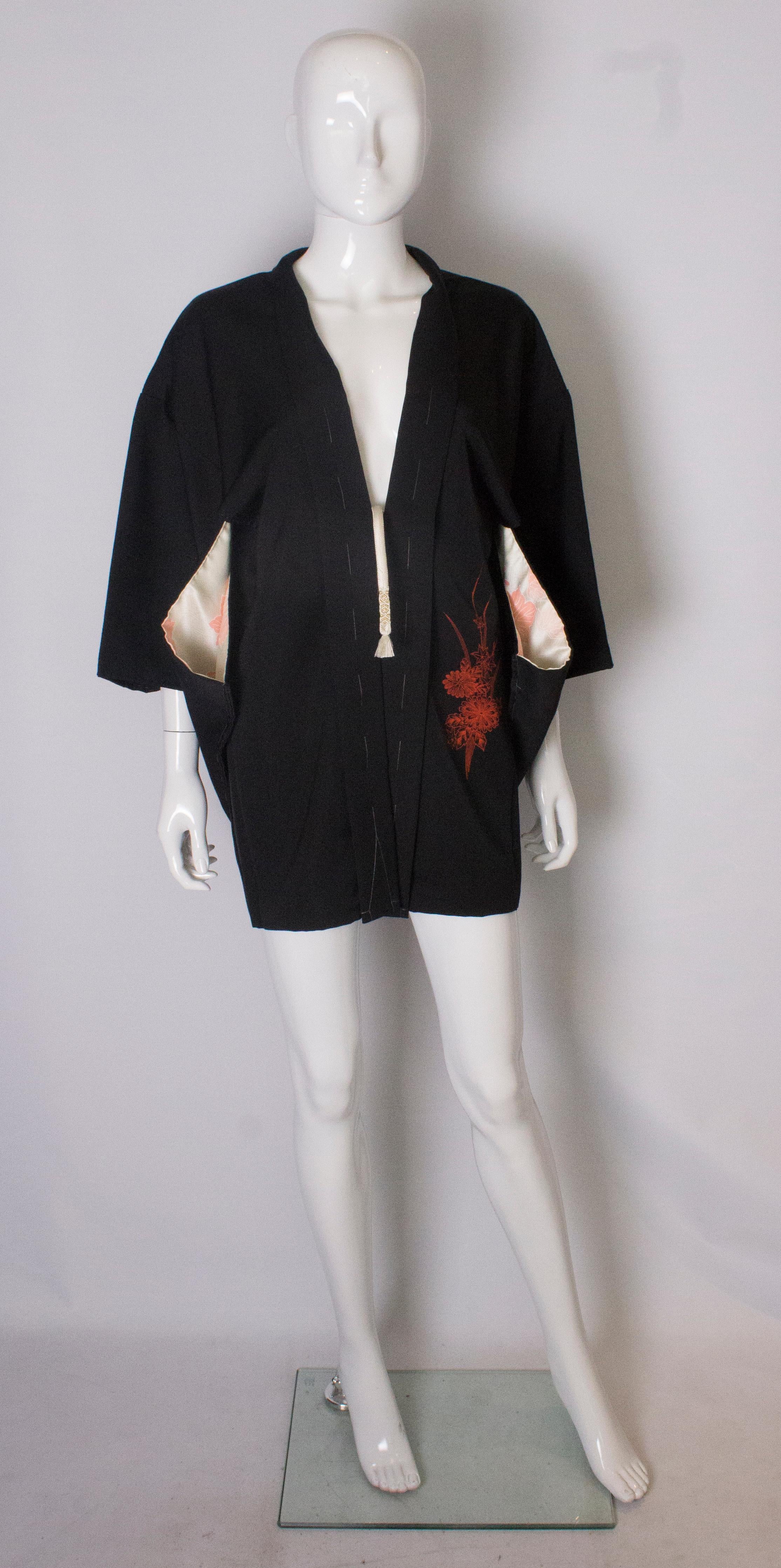Black Kimono with Embroidery In Good Condition In London, GB