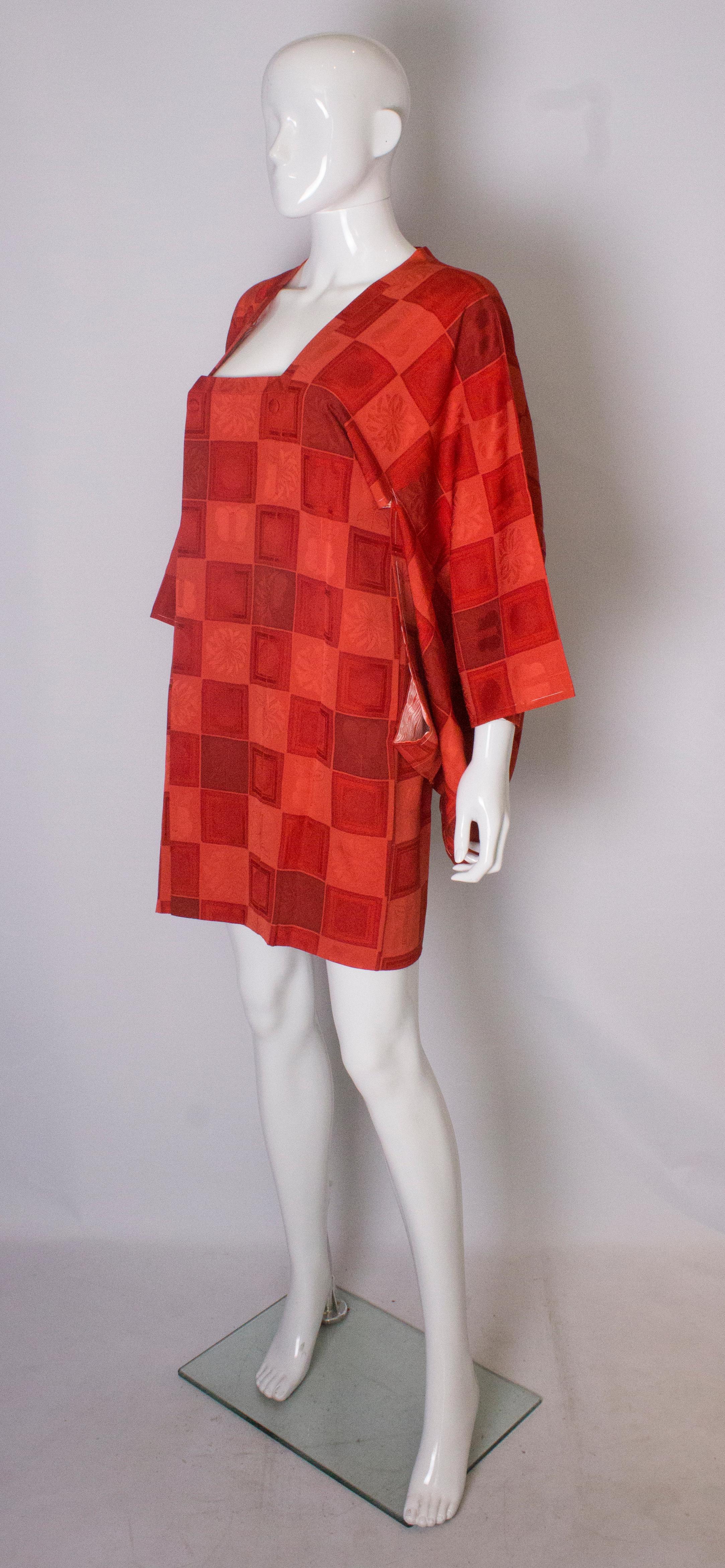Vintage Rust Colour Silk Kimono For Sale 1