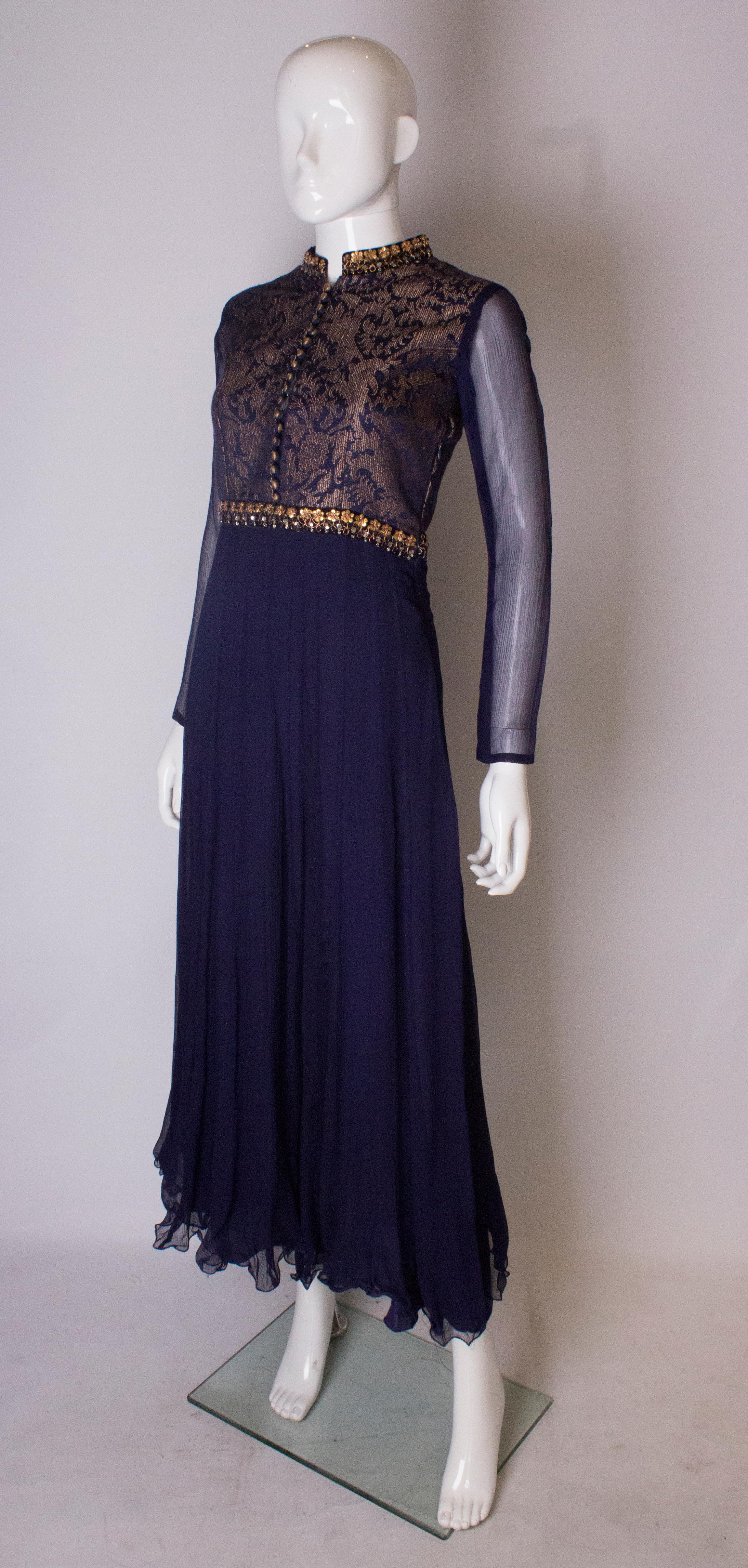 Black Vintage Indigo Silk Chiffon Dress