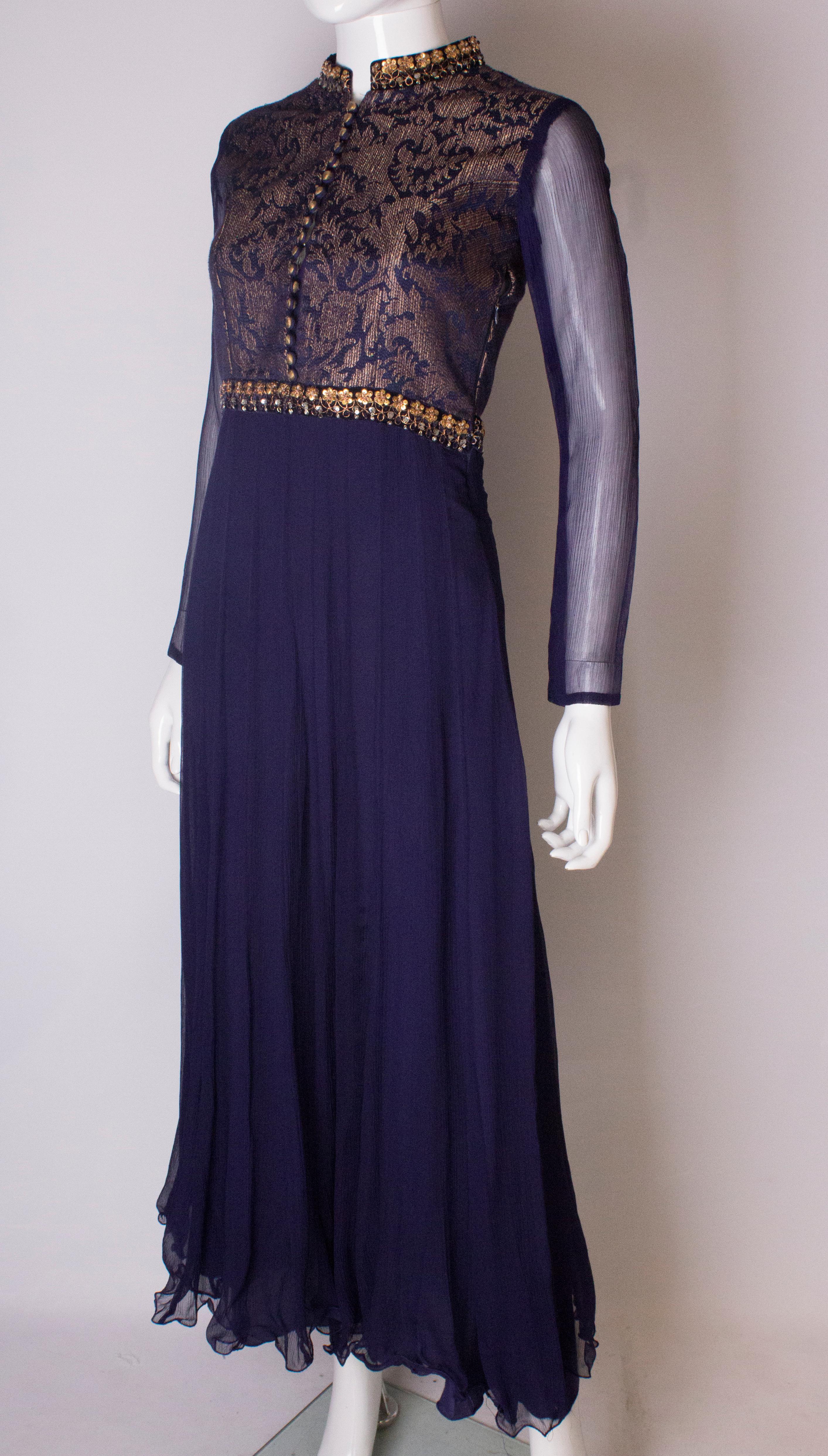 Vintage Indigo Silk Chiffon Dress In Good Condition In London, GB