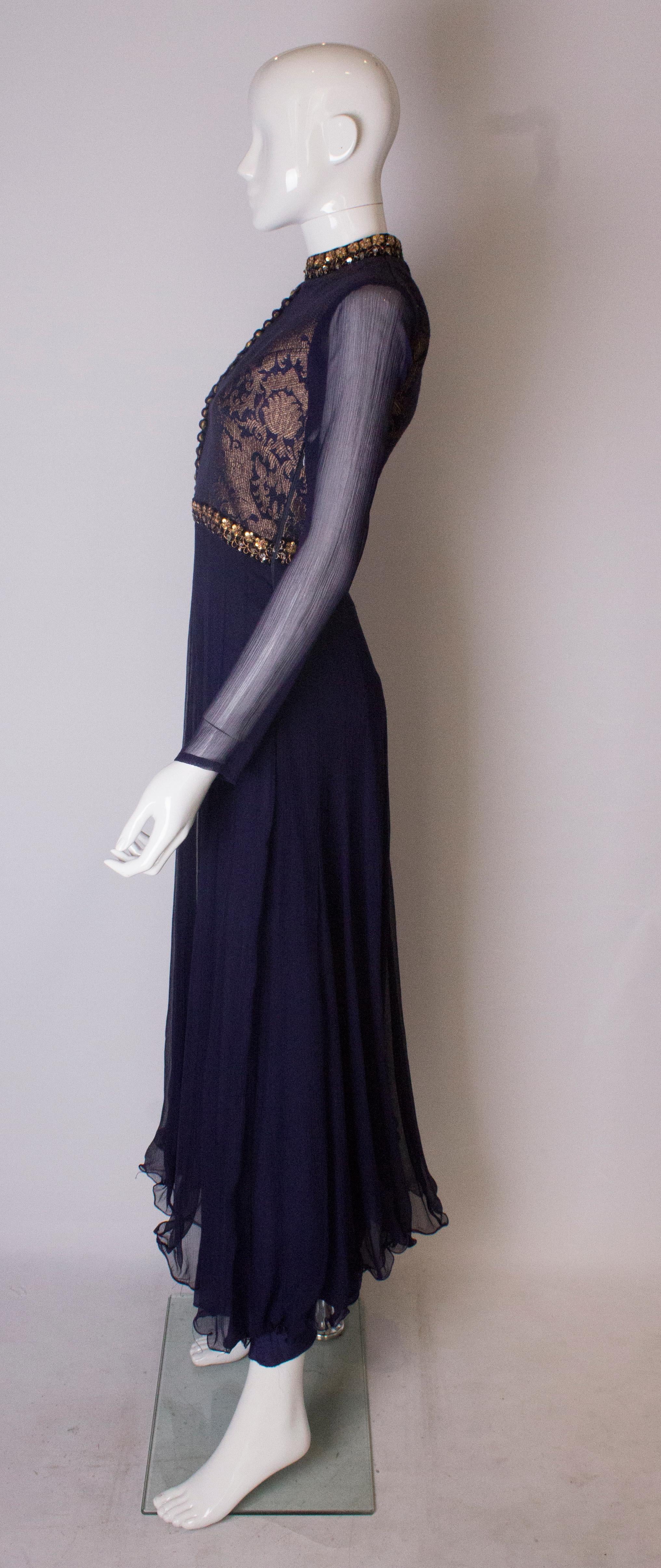 Women's Vintage Indigo Silk Chiffon Dress