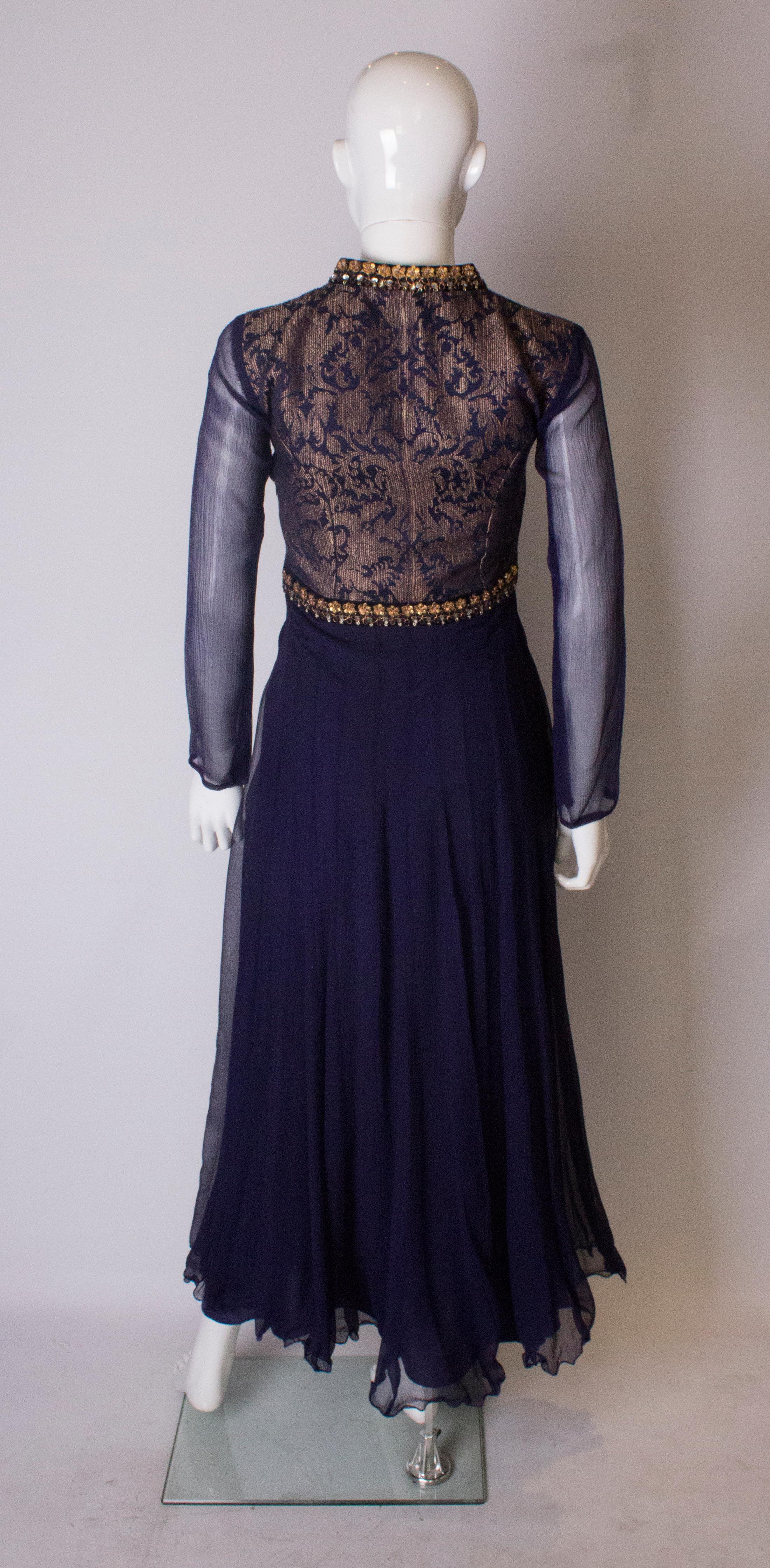 Vintage Indigo Silk Chiffon Dress 2