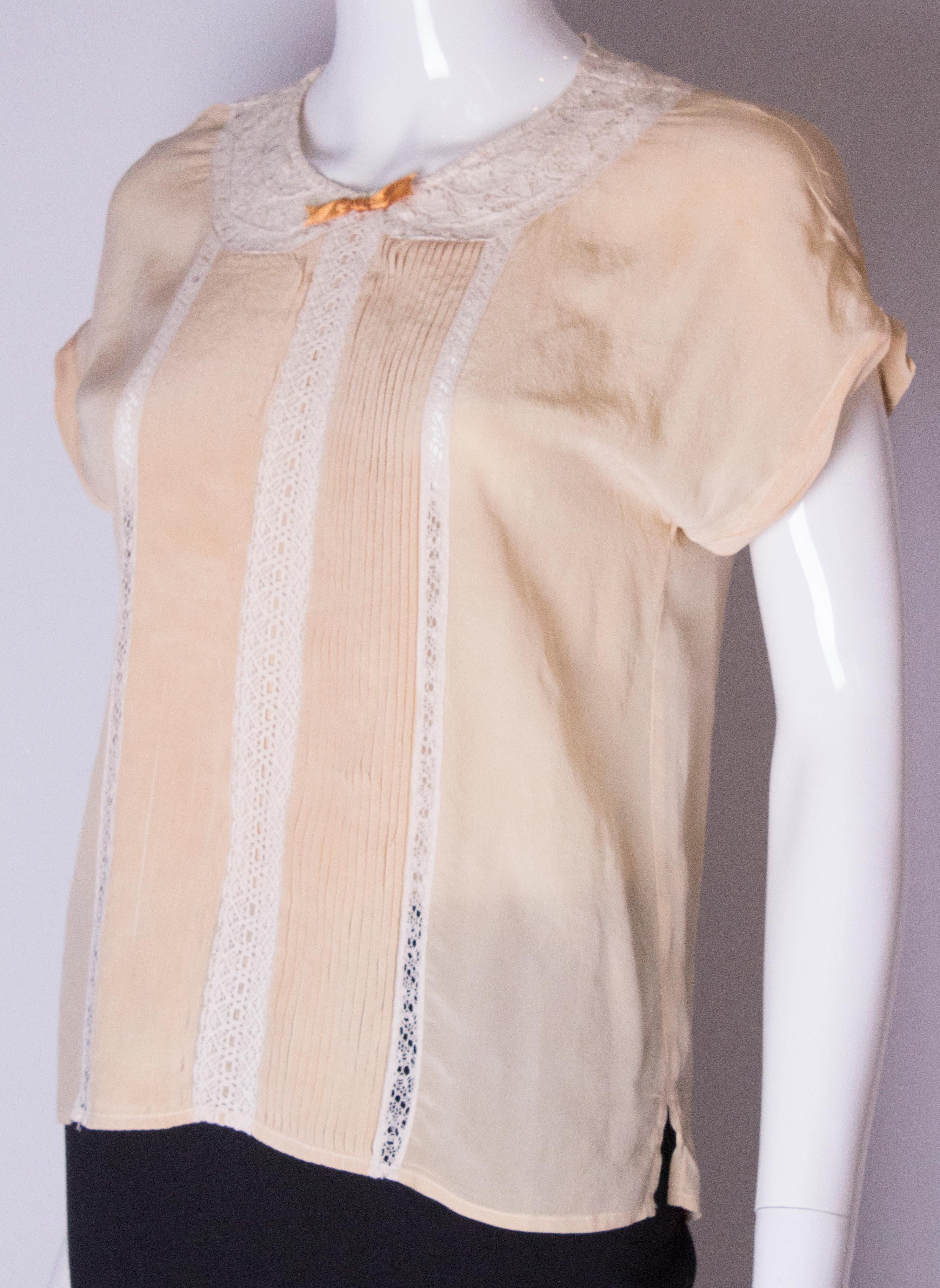 Vintage Tea Stained Silk Top In Good Condition For Sale In London, GB