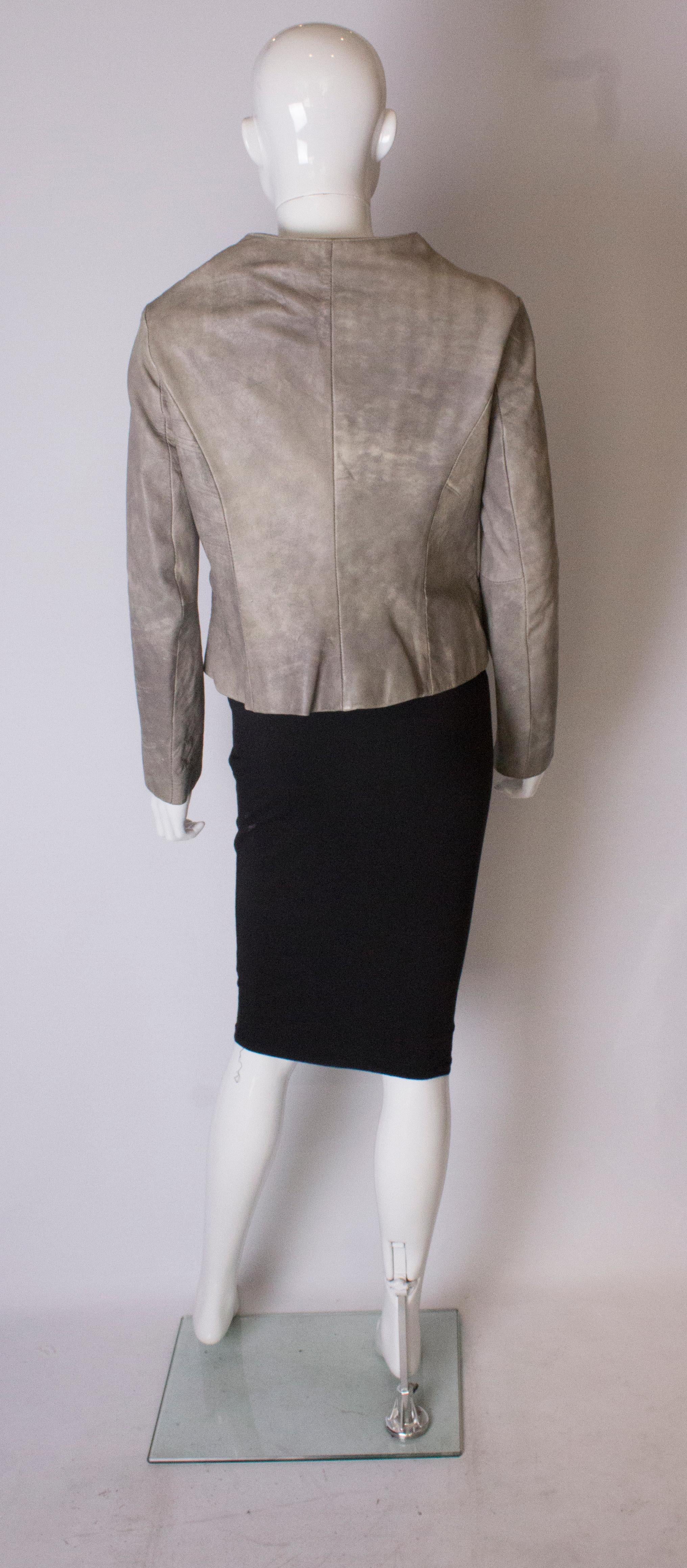 Women's or Men's Vintage Grey Leather Jacket For Sale